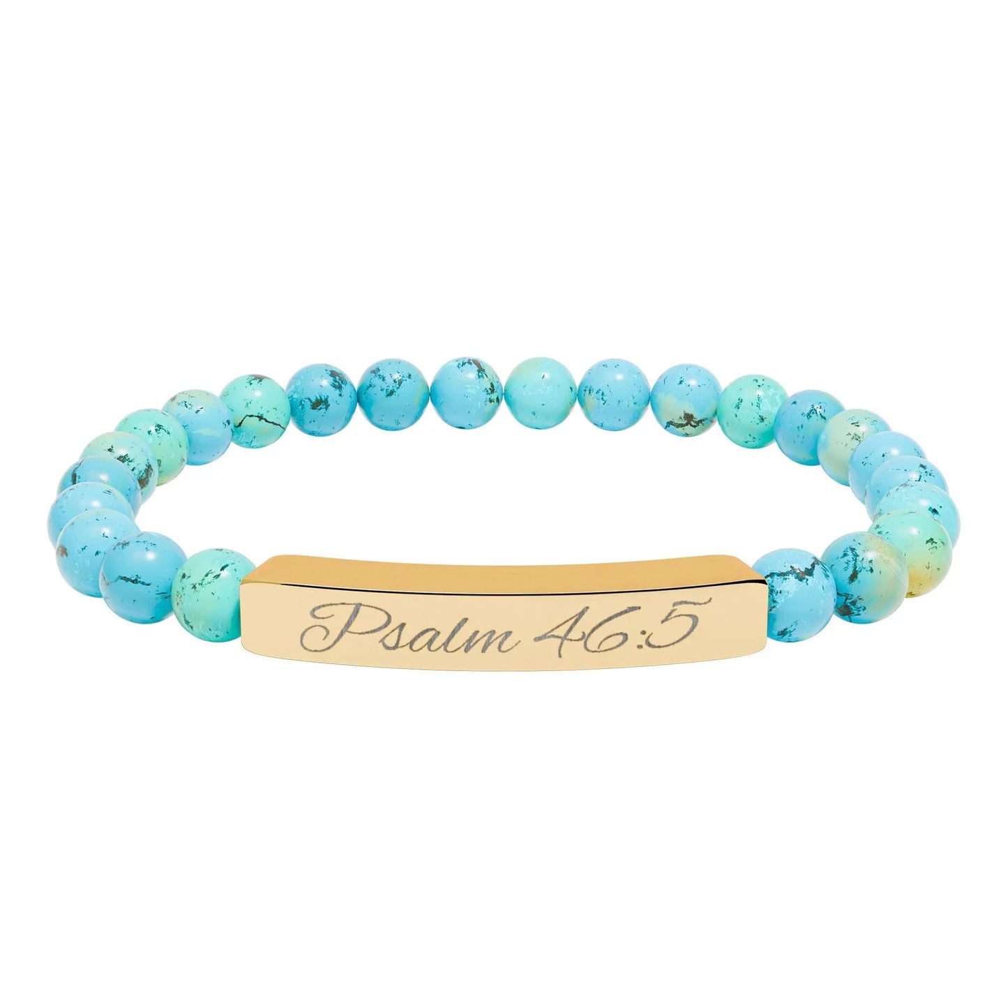 Psalm 46:5 Engraved Natural Stone Bead Bracelet — Personalized Bar Stretch Bracelet Printify