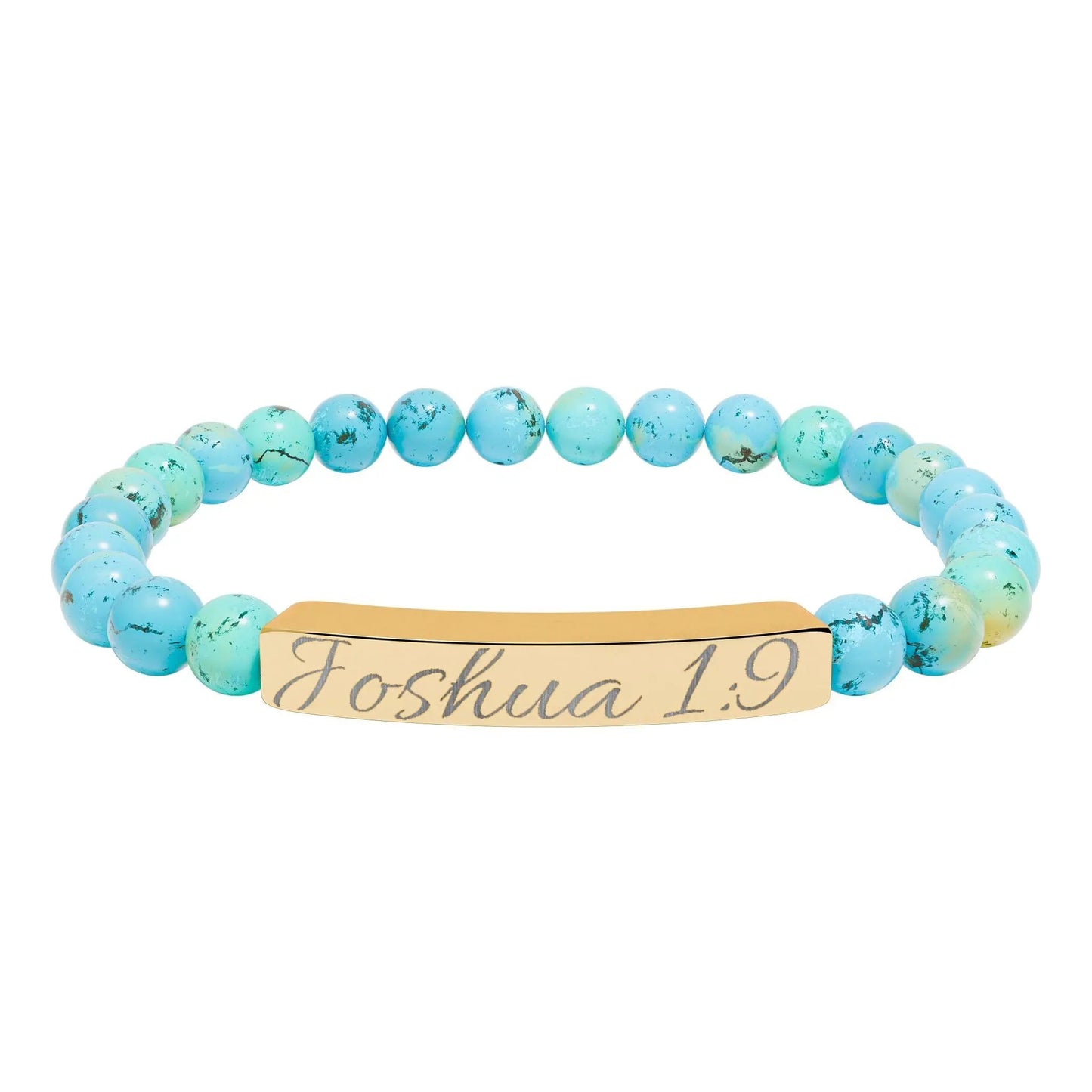 Engravable Natural Stone Bar Bracelet — Personalized Beaded Stretch Bracelet (e.g., "Joshua 1:9") Printify