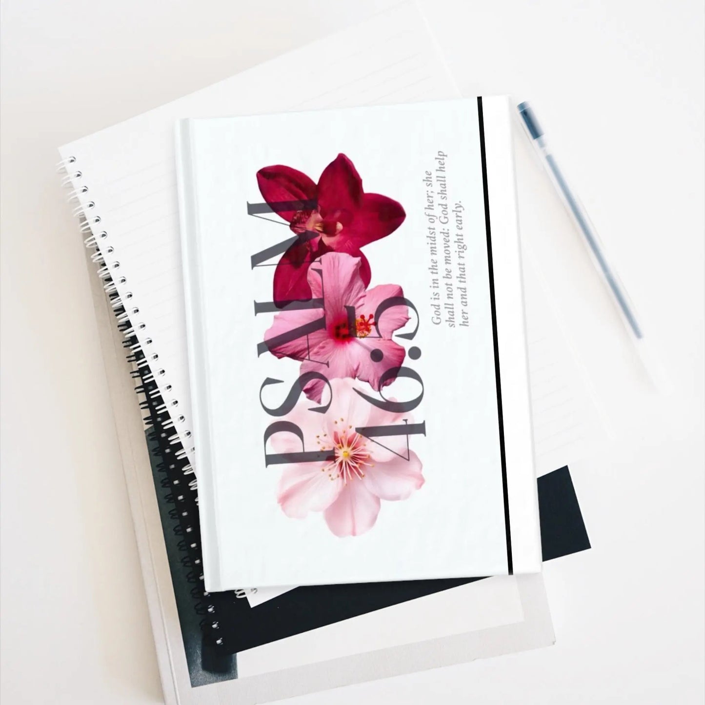 Psalm 46 Floral Journal — Christian Devotional Notebook with Inspirational Scripture Design Printify