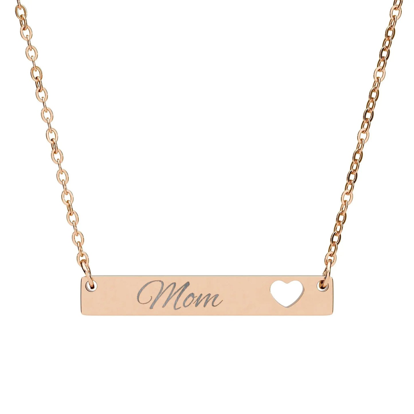 “Mom” Engravable Heart Bar Necklace — Personalized Name Bar Jewelry for Mom Printify