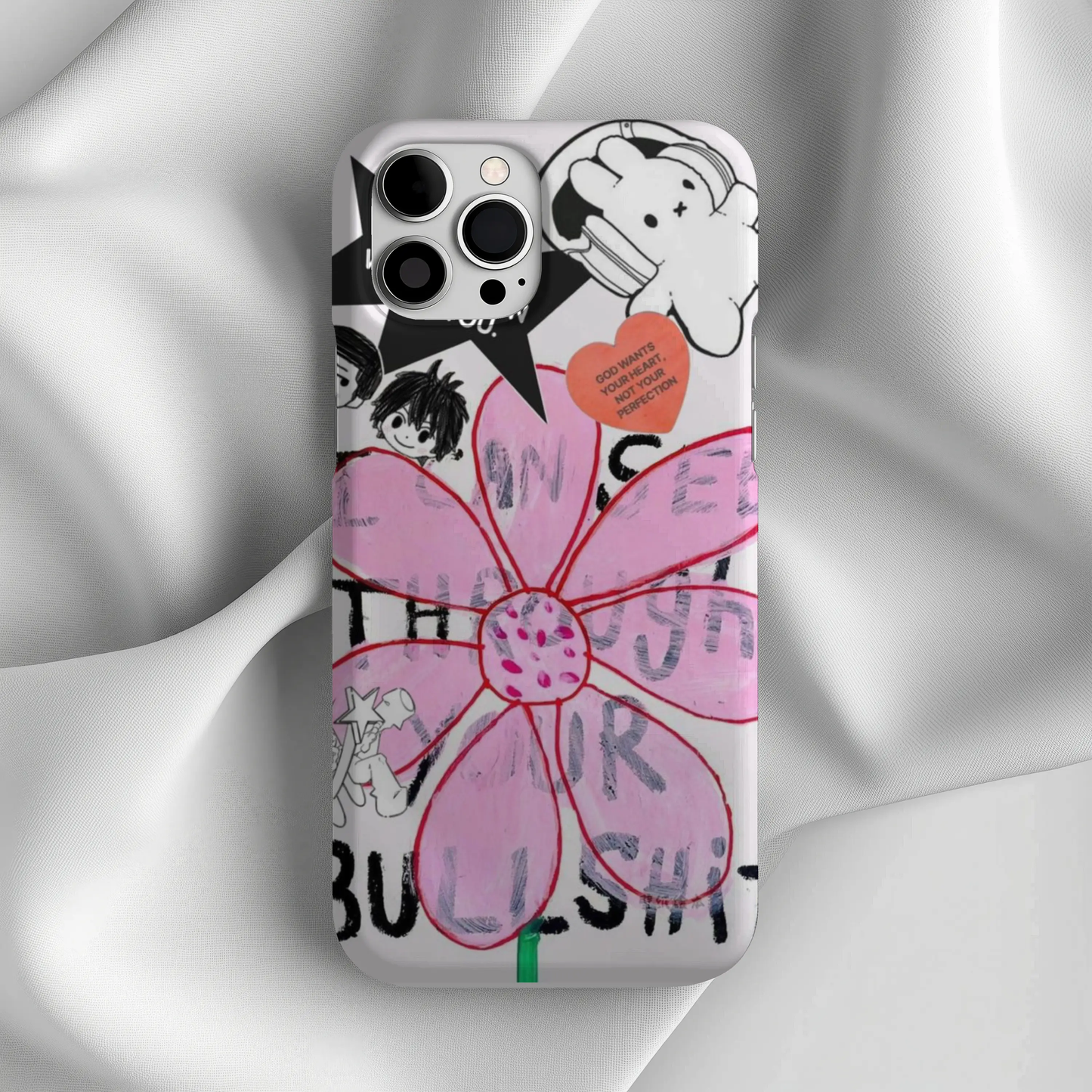 IPhone17 Case — Pink Doodle Flower Collage with Cute Characters Printify