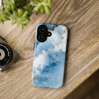 Blue Marble Tough iPhone16 Case — Protective iPhone Cover with Gold Vein Design Printify