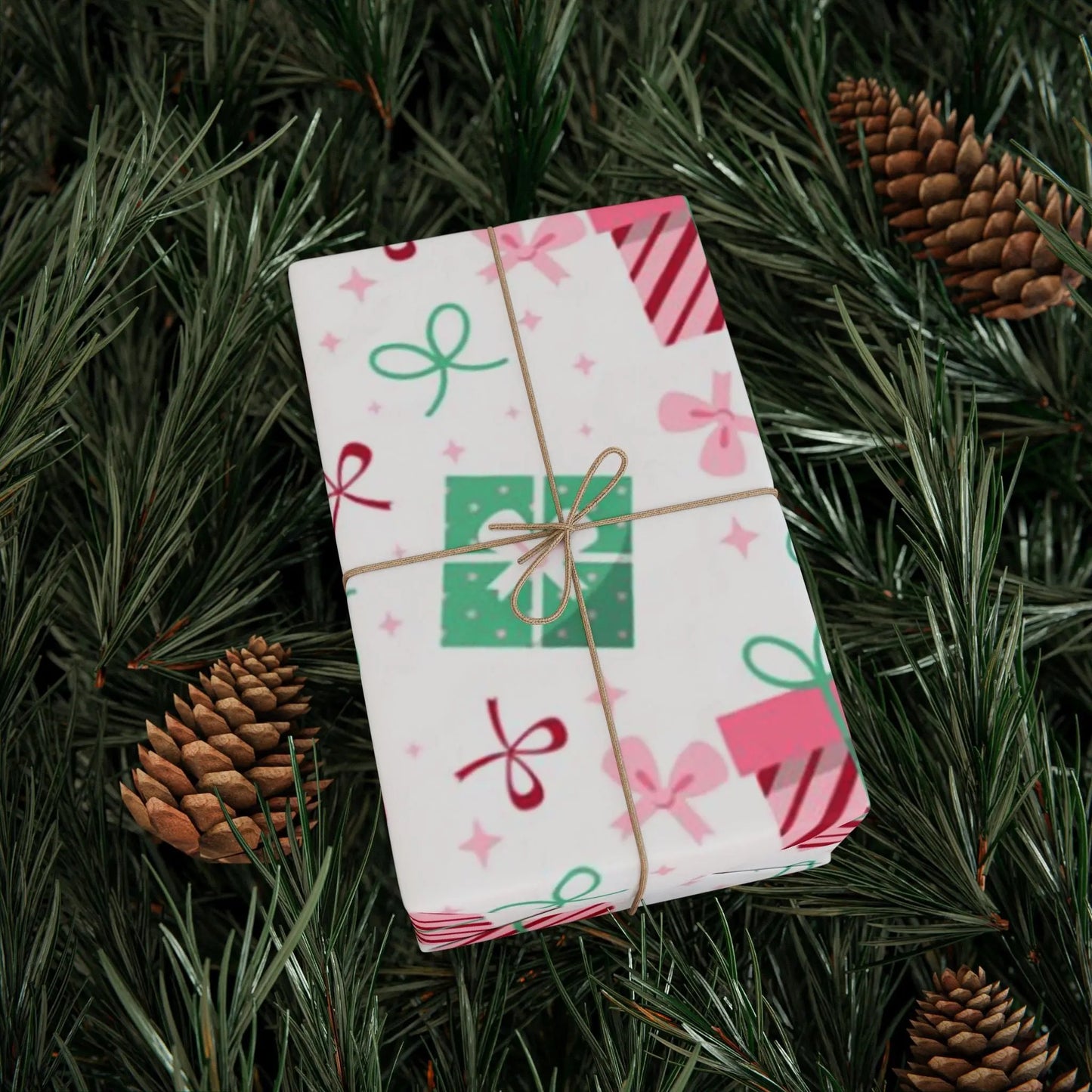 Holiday Gift Wrap Paper — Pink & Green Present Pattern (Christmas Wrapping Paper) Printify