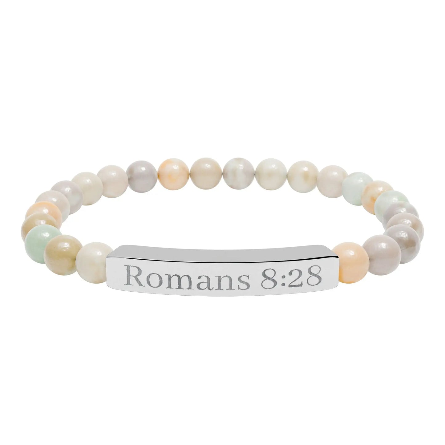 Engraved 'Romans 8:28' Natural Stone Stretch Bracelet Printify