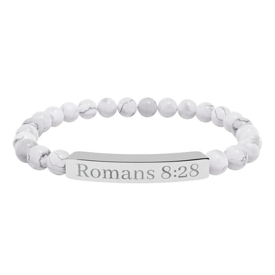 Engraved 'Romans 8:28' Natural Stone Stretch Bracelet Printify