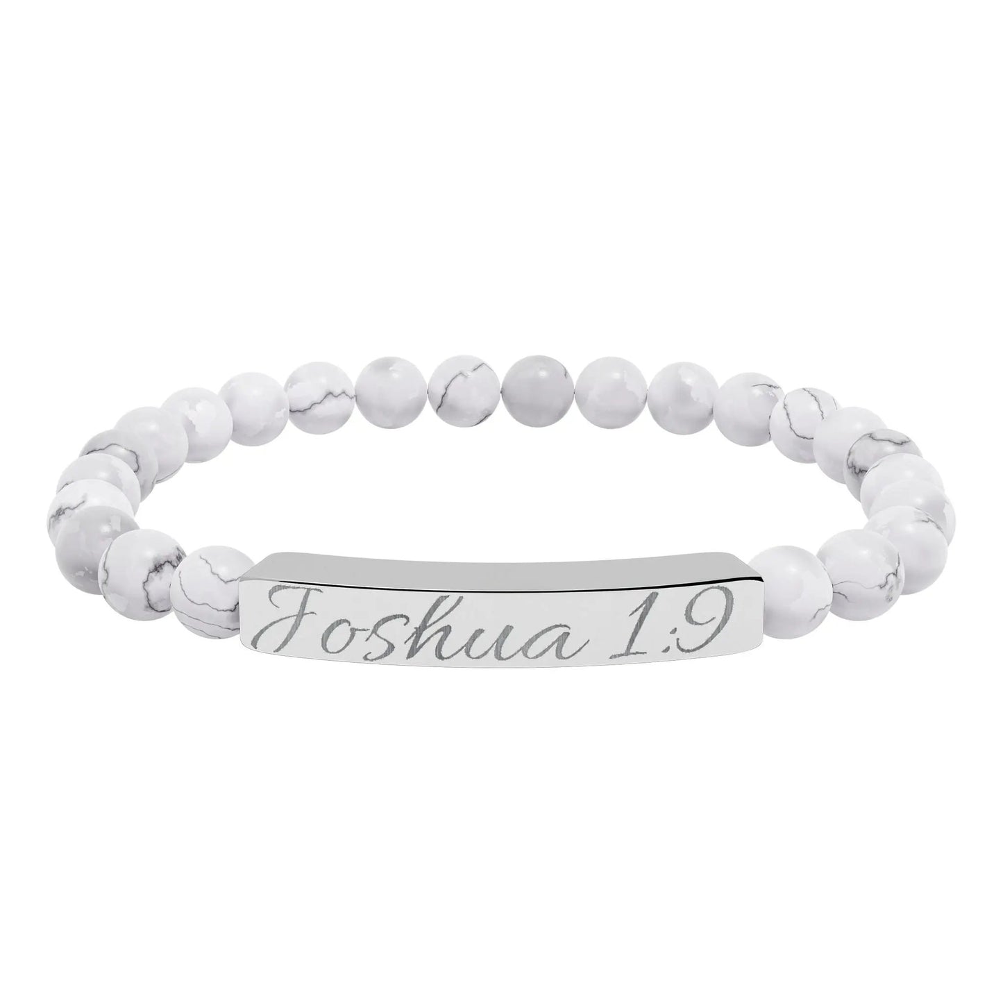 Engravable Natural Stone Bar Bracelet — Personalized Beaded Stretch Bracelet (e.g., "Joshua 1:9") Printify