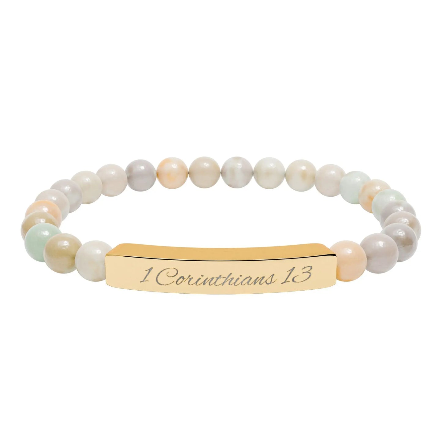 Engraved Natural Stone Stretch Bracelet — Personalized Bar Bead Bracelet Printify