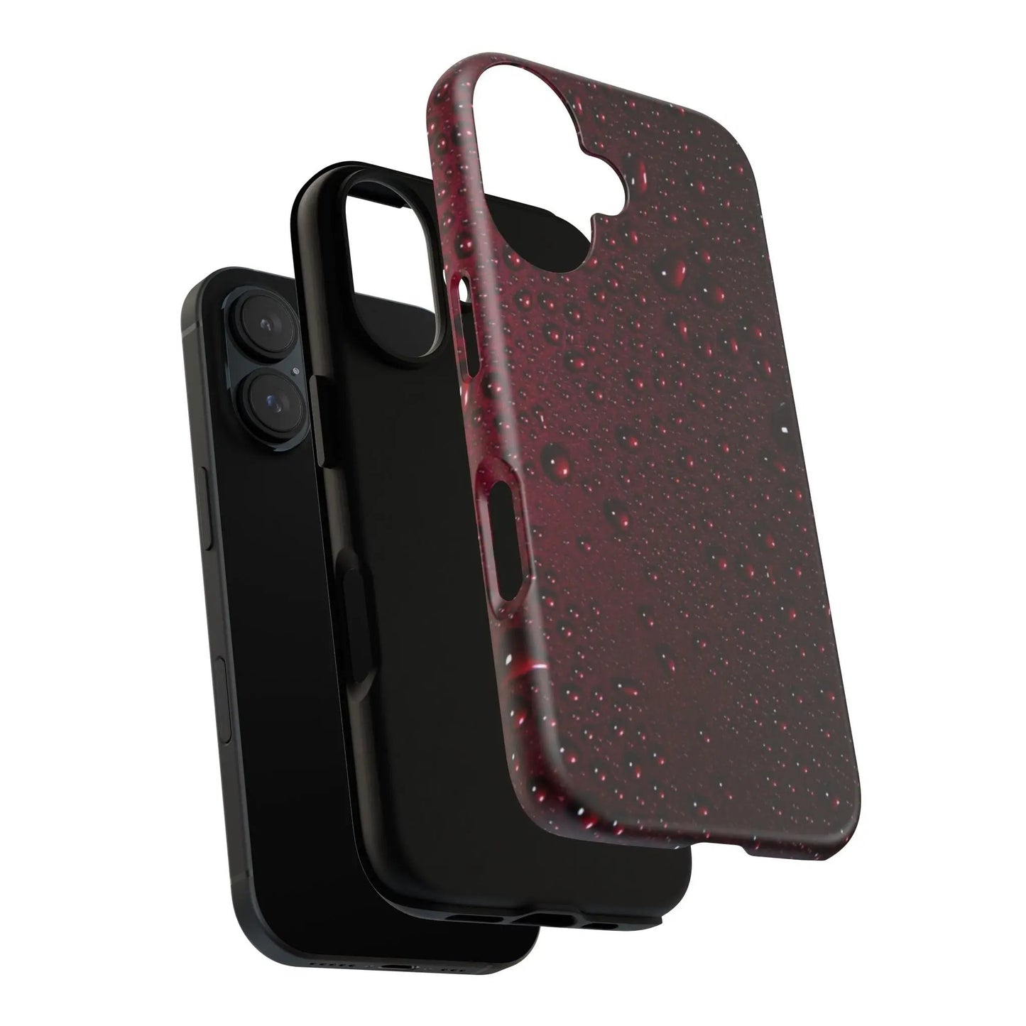 Burgundy Water Droplet Tough iPhone16 Case — Shockproof Protective Cover Printify
