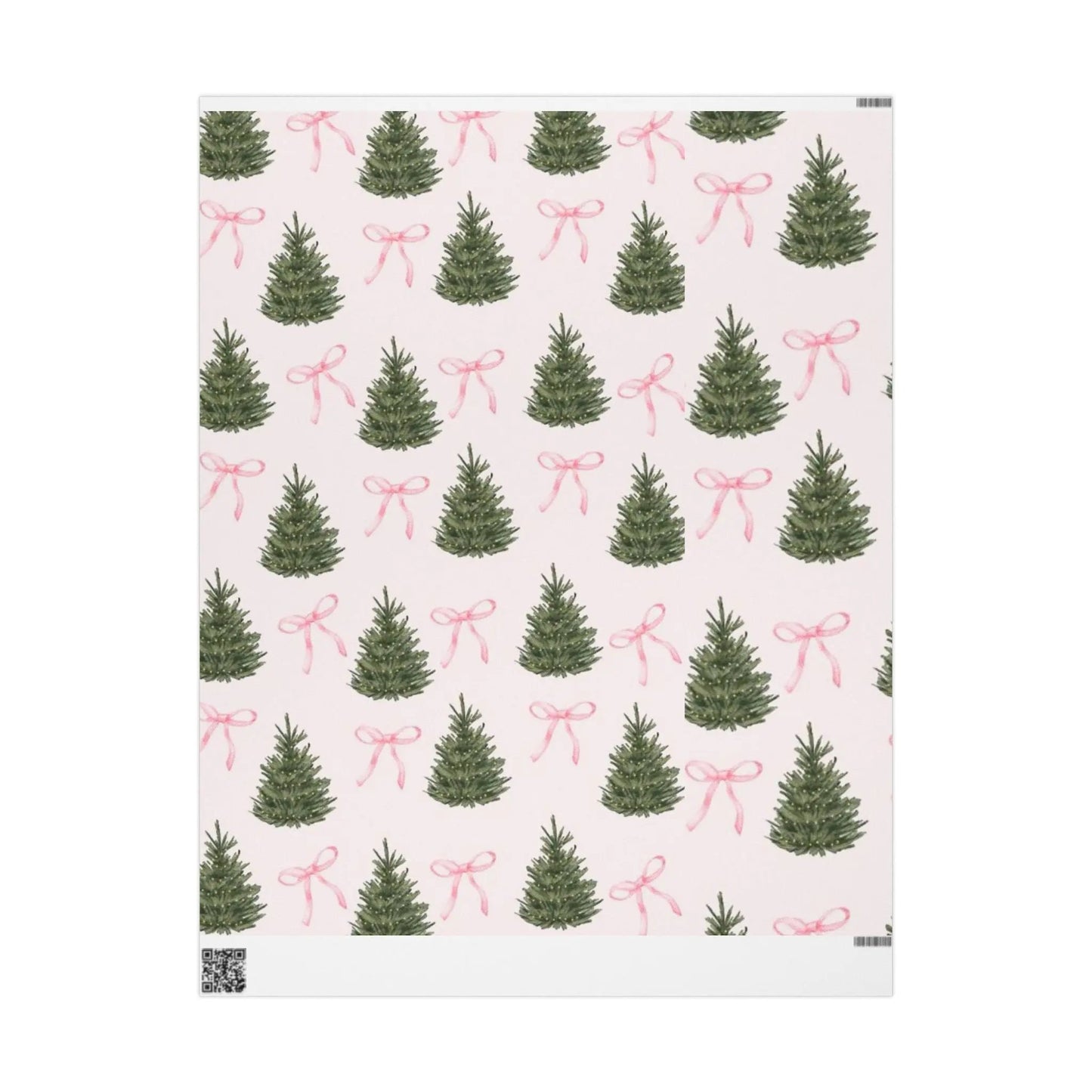 Christmas Wrapping Paper Roll — Pink Bows, Mini Trees & Star Cookies Holiday Gift Wrap Printify