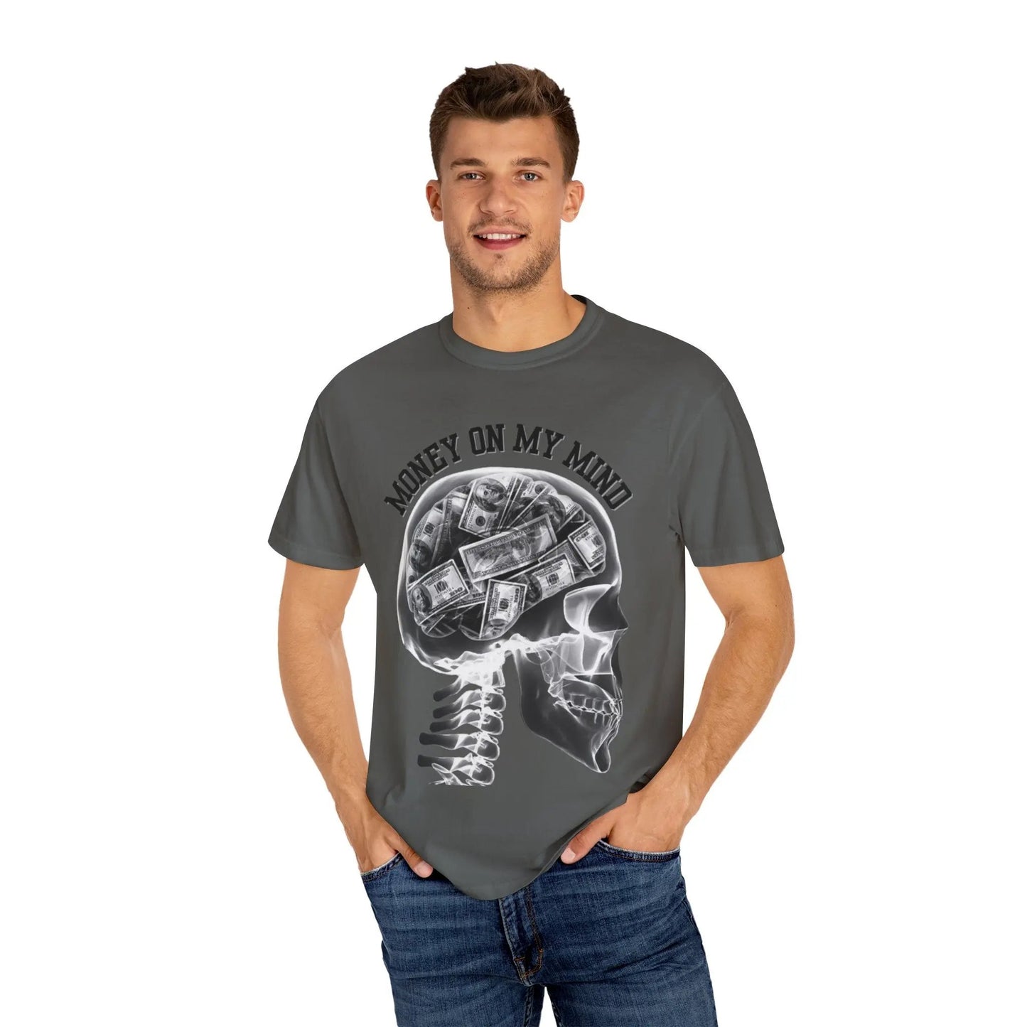 Money On My Mind Skull T-Shirt Printify