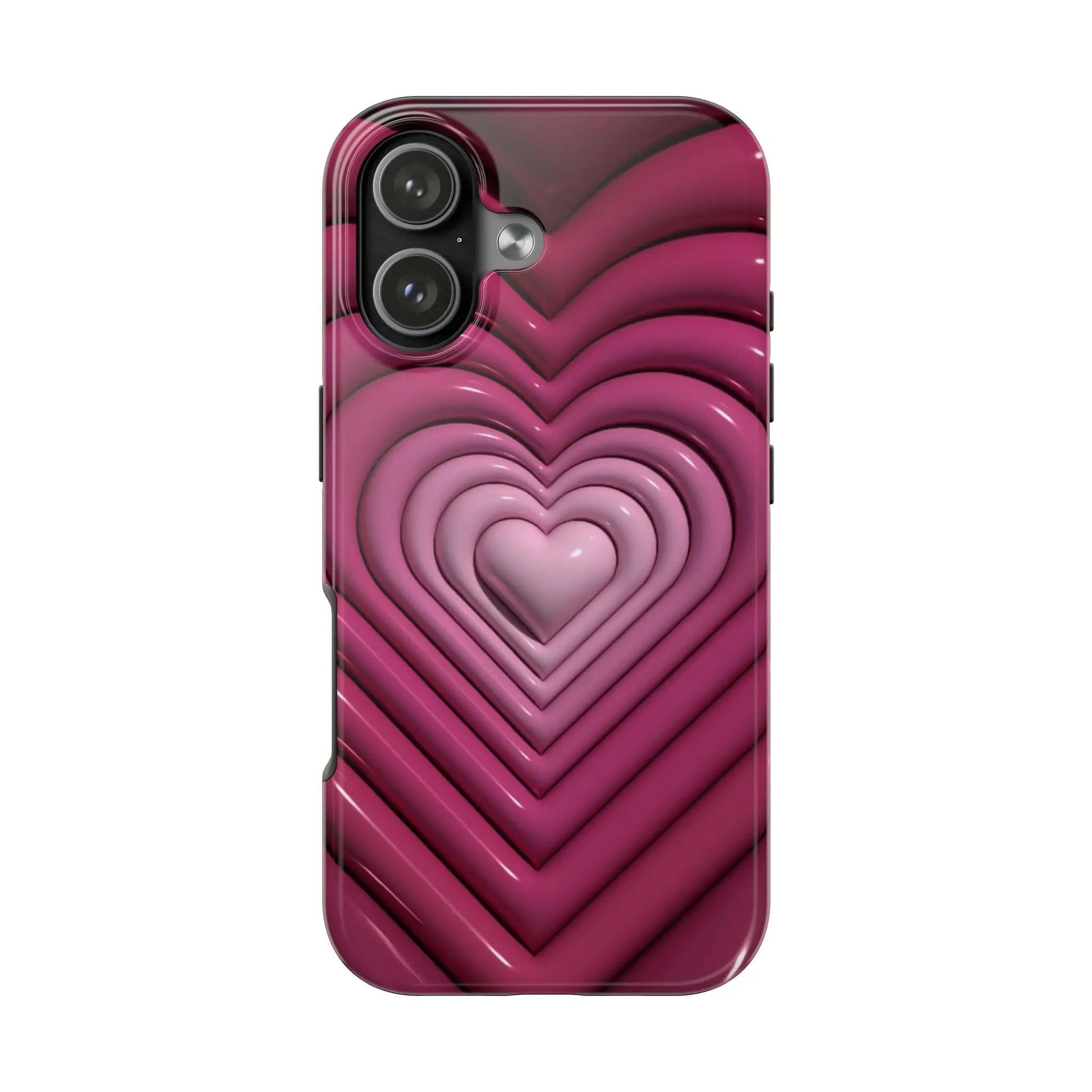 Layered Heart Tough iPhone17 Case — 3D Pink Maroon Protective Phone Cover Printify