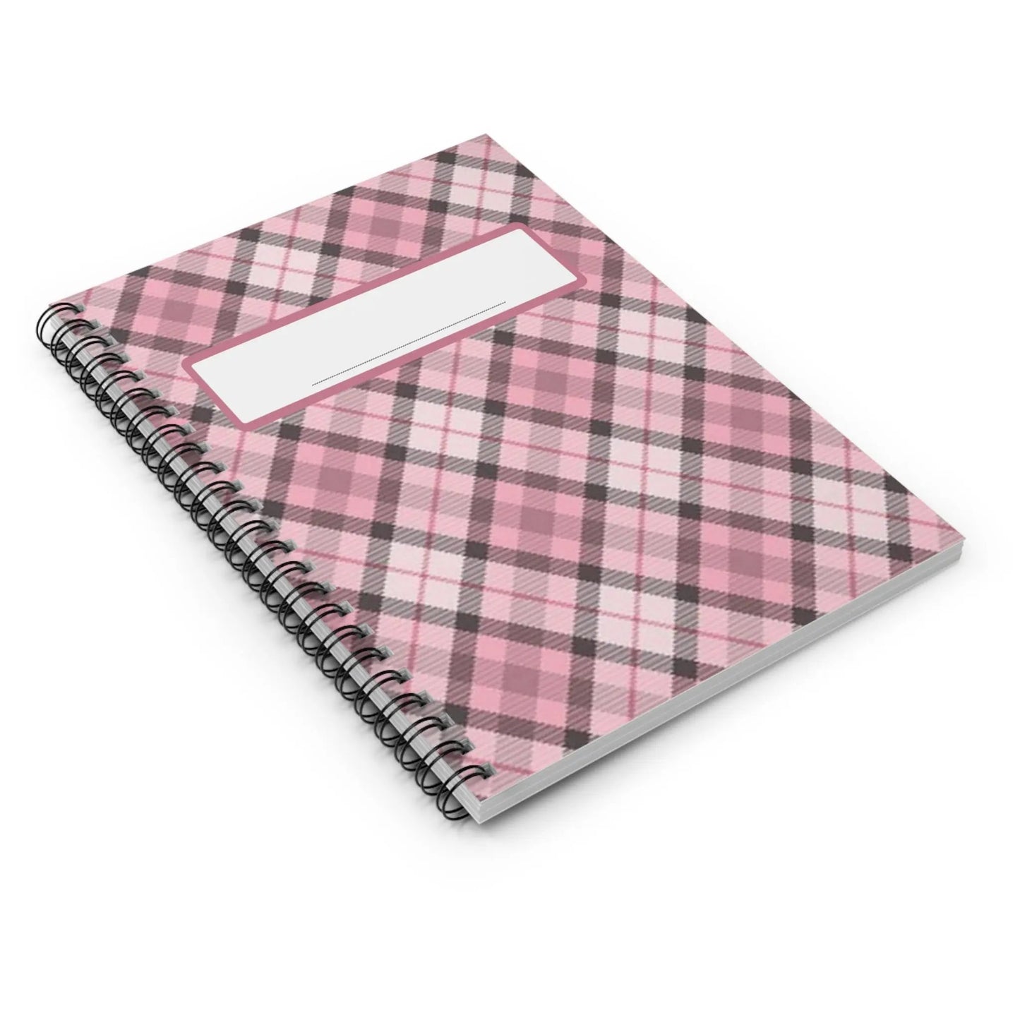 Pink Plaid Spiral Notebook — Ruled Journal with Label Printify