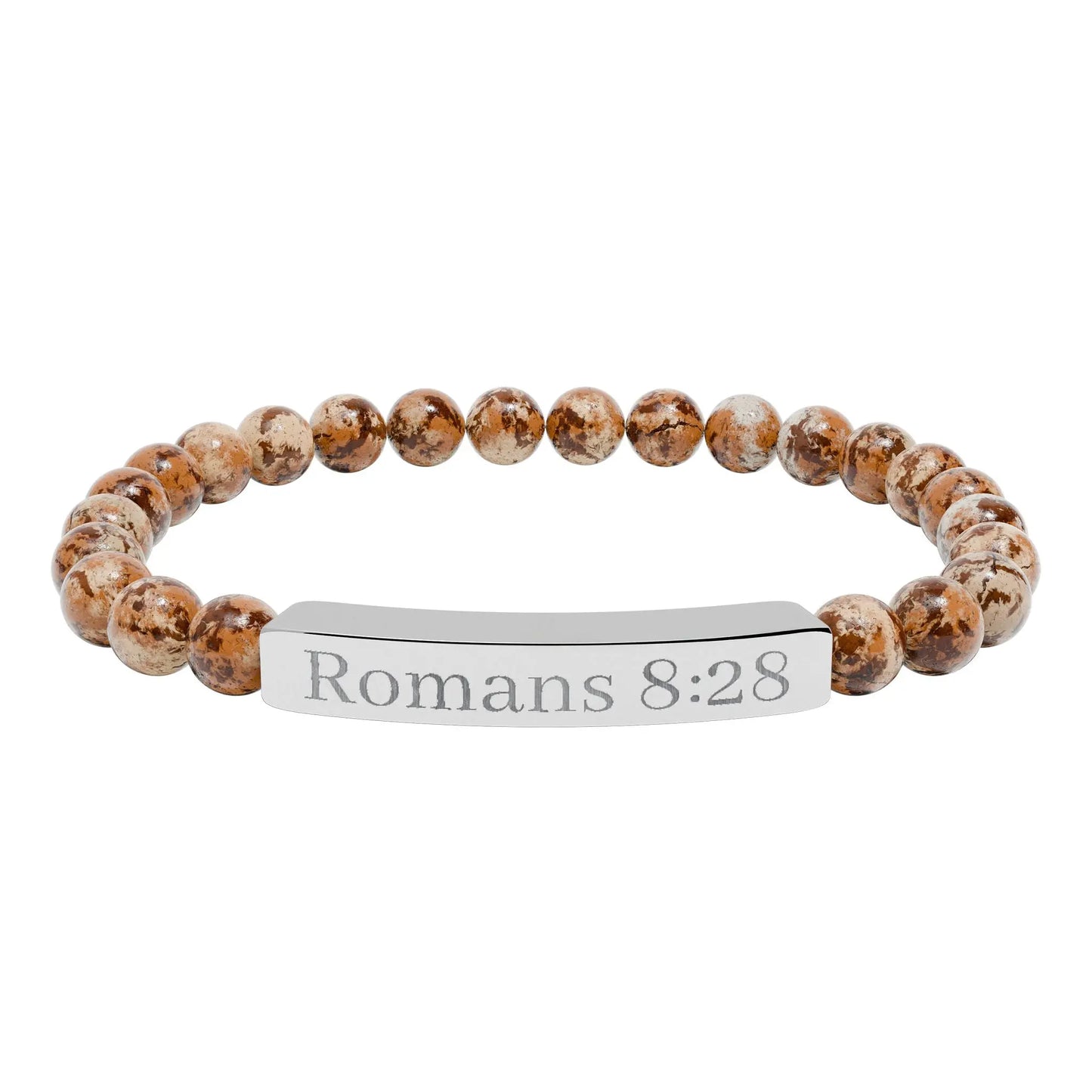 Engraved 'Romans 8:28' Natural Stone Stretch Bracelet Printify