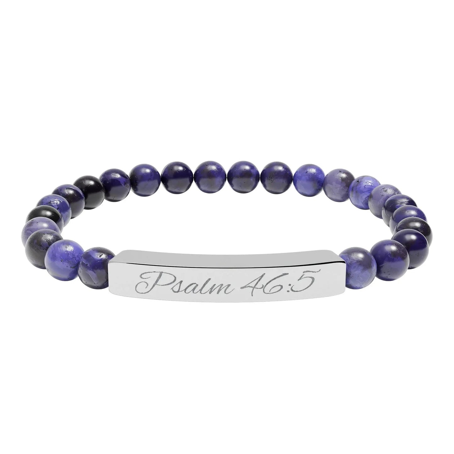Psalm 46:5 Engraved Natural Stone Bead Bracelet — Personalized Bar Stretch Bracelet Printify