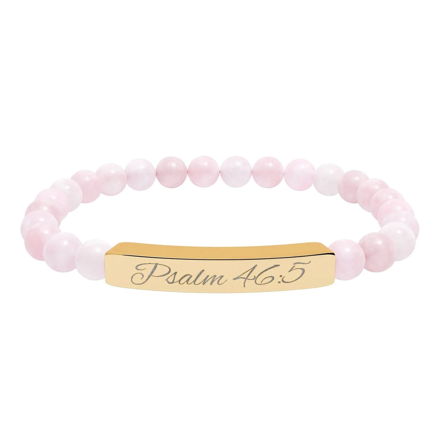 Psalm 46:5 Engraved Natural Stone Bead Bracelet — Personalized Bar Stretch Bracelet Printify