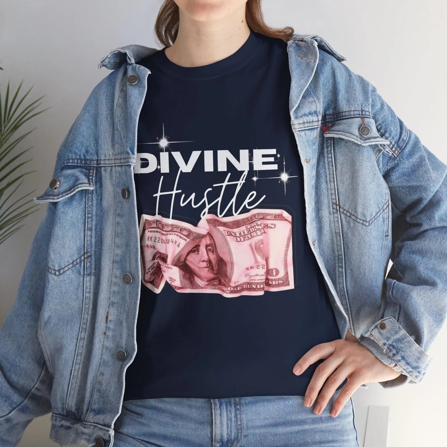 "Divine Hustle" T-Shirt — Graphic Money & Script Logo Tee Printify