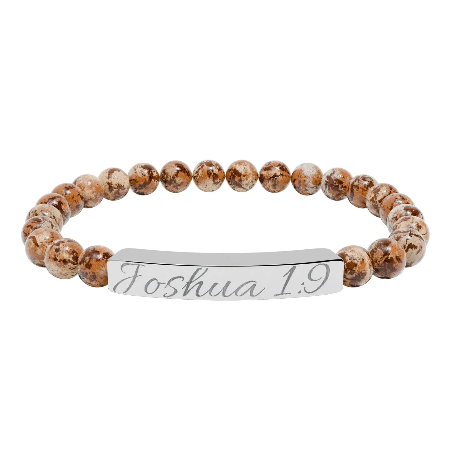Engravable Natural Stone Bar Bracelet — Personalized Beaded Stretch Bracelet (e.g., "Joshua 1:9") Printify