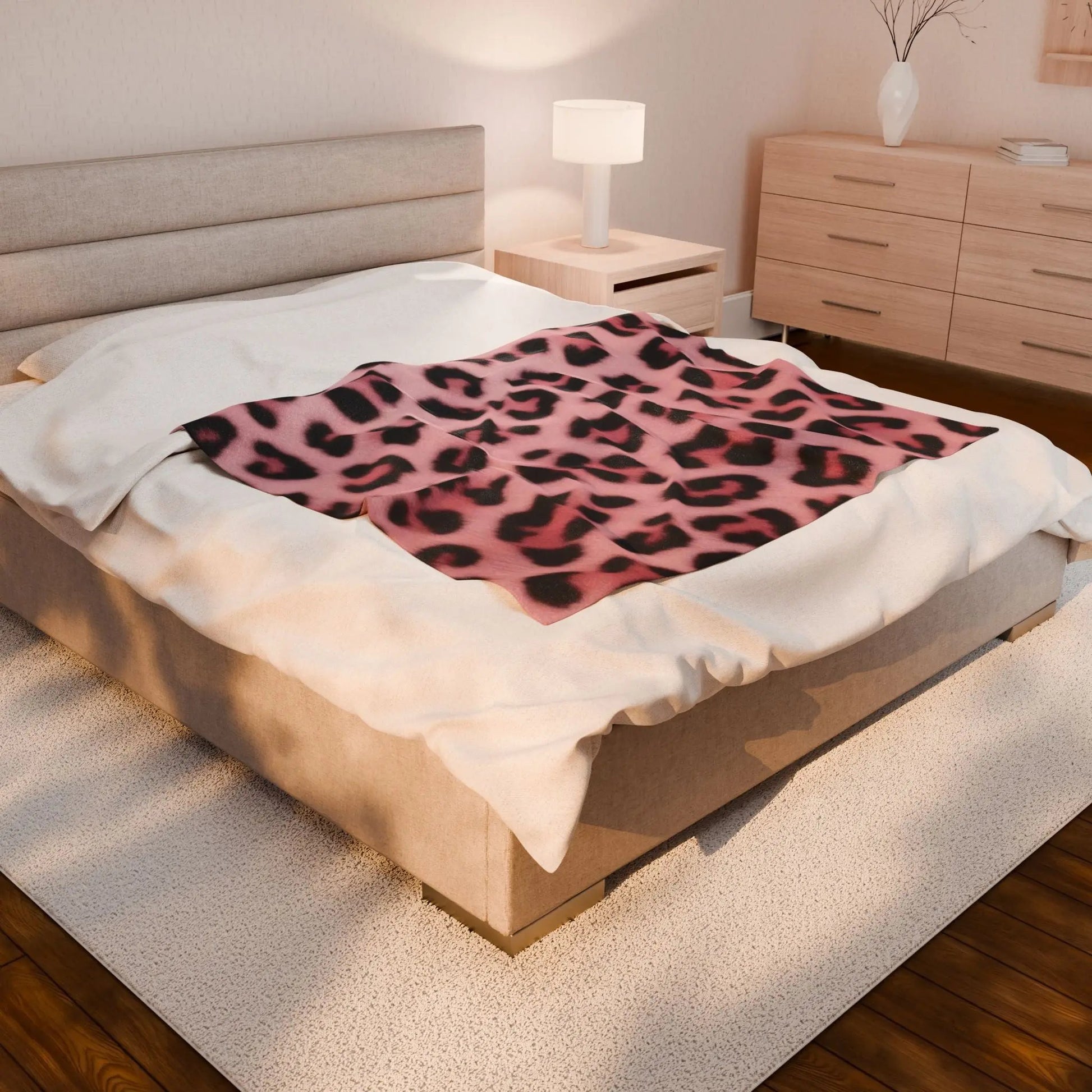 Pink Leopard Velveteen Plush Blanket Printify