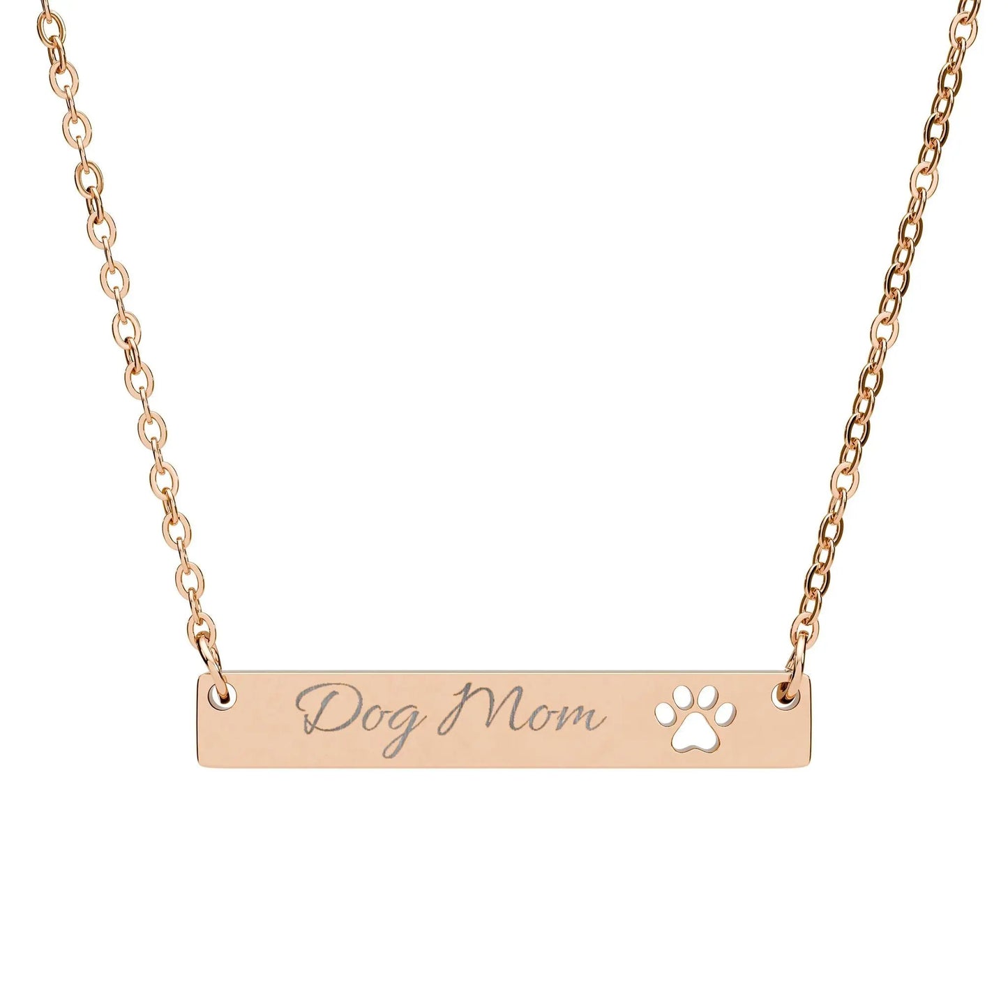 “Dog Mom” Engraved Paw Bar Necklace — Engraved Pet Name Pendant Printify