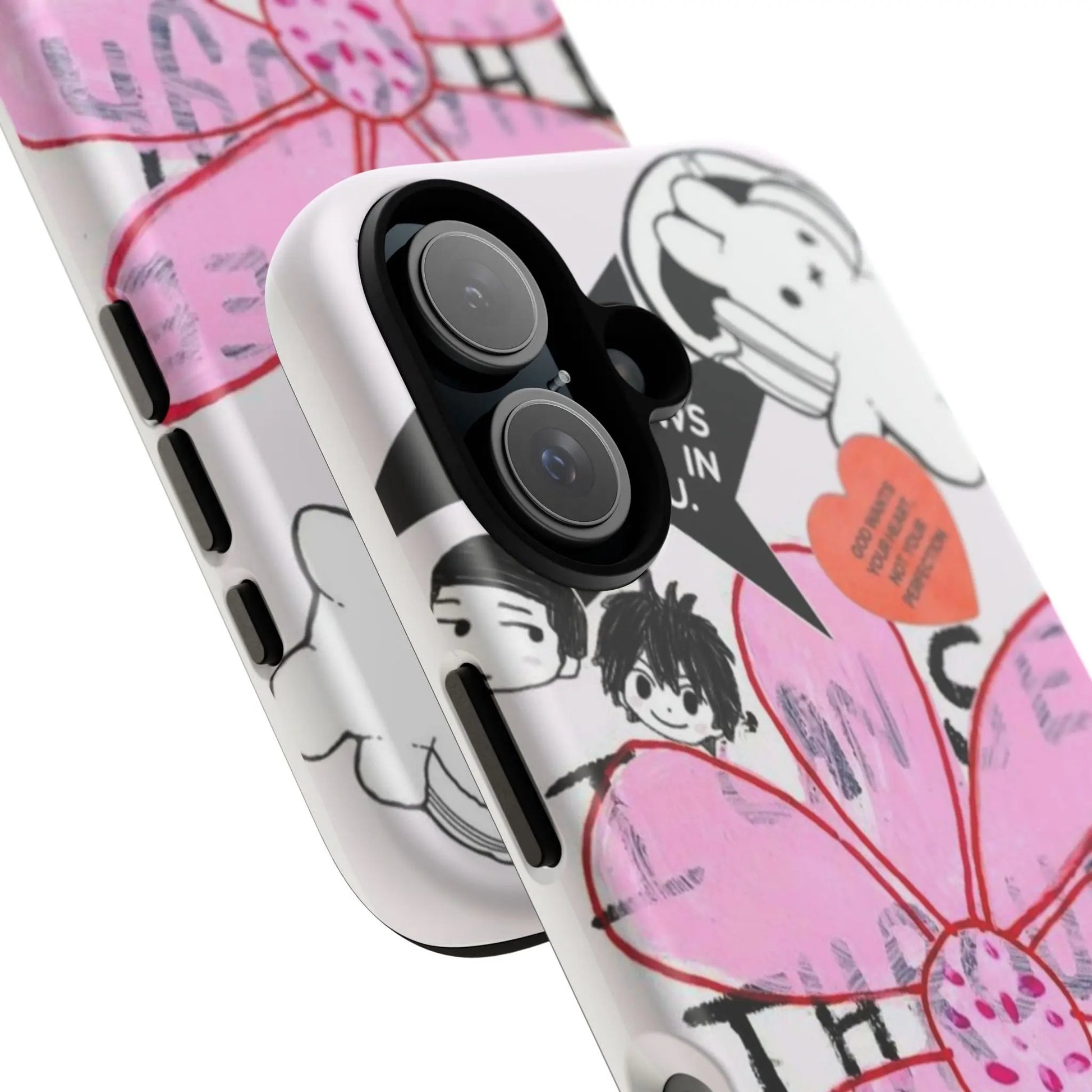 IPhone17 Case — Pink Doodle Flower Collage with Cute Characters Printify