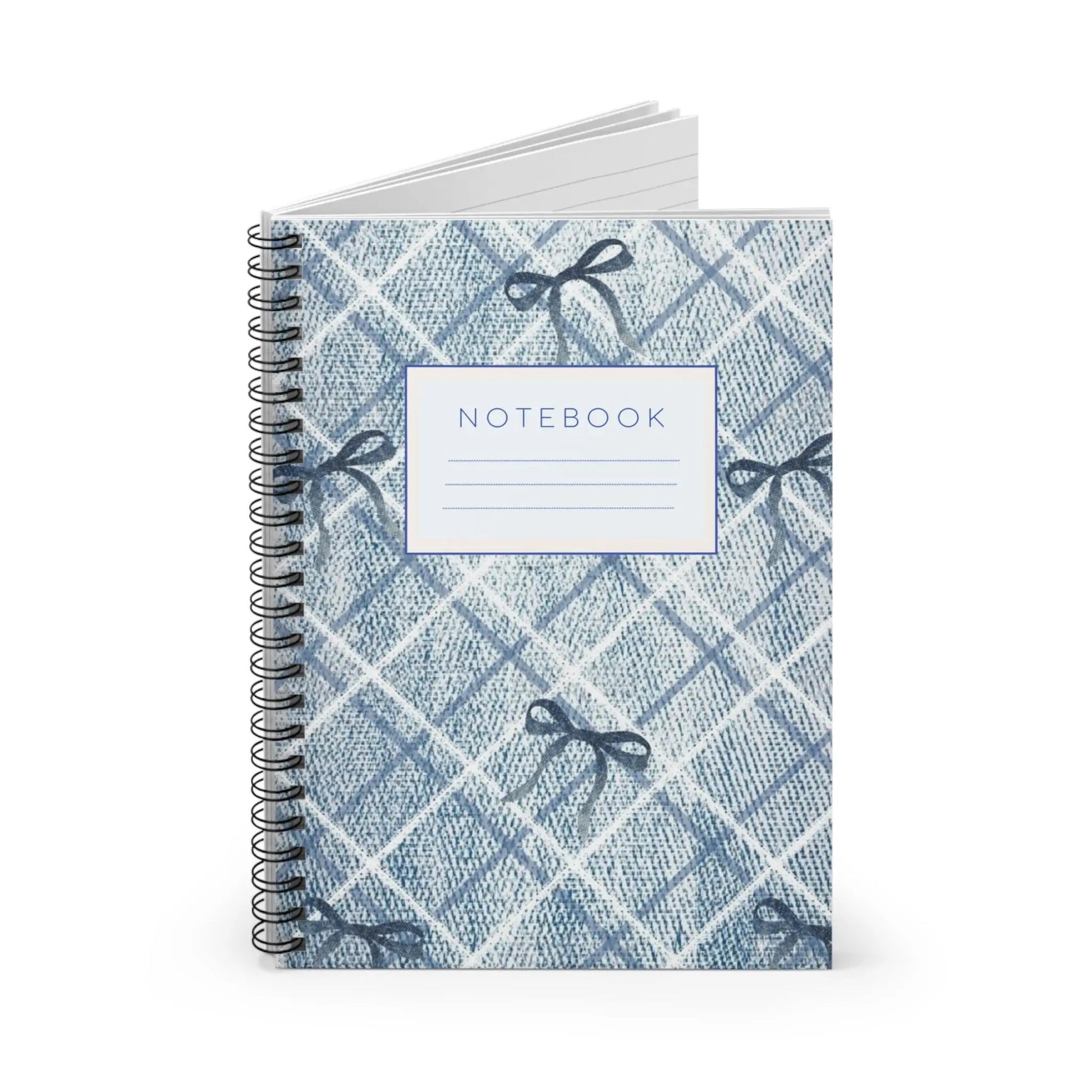 Blue Plaid Bow Spiral Notebook — Ruled Journal for School & Notes Printify