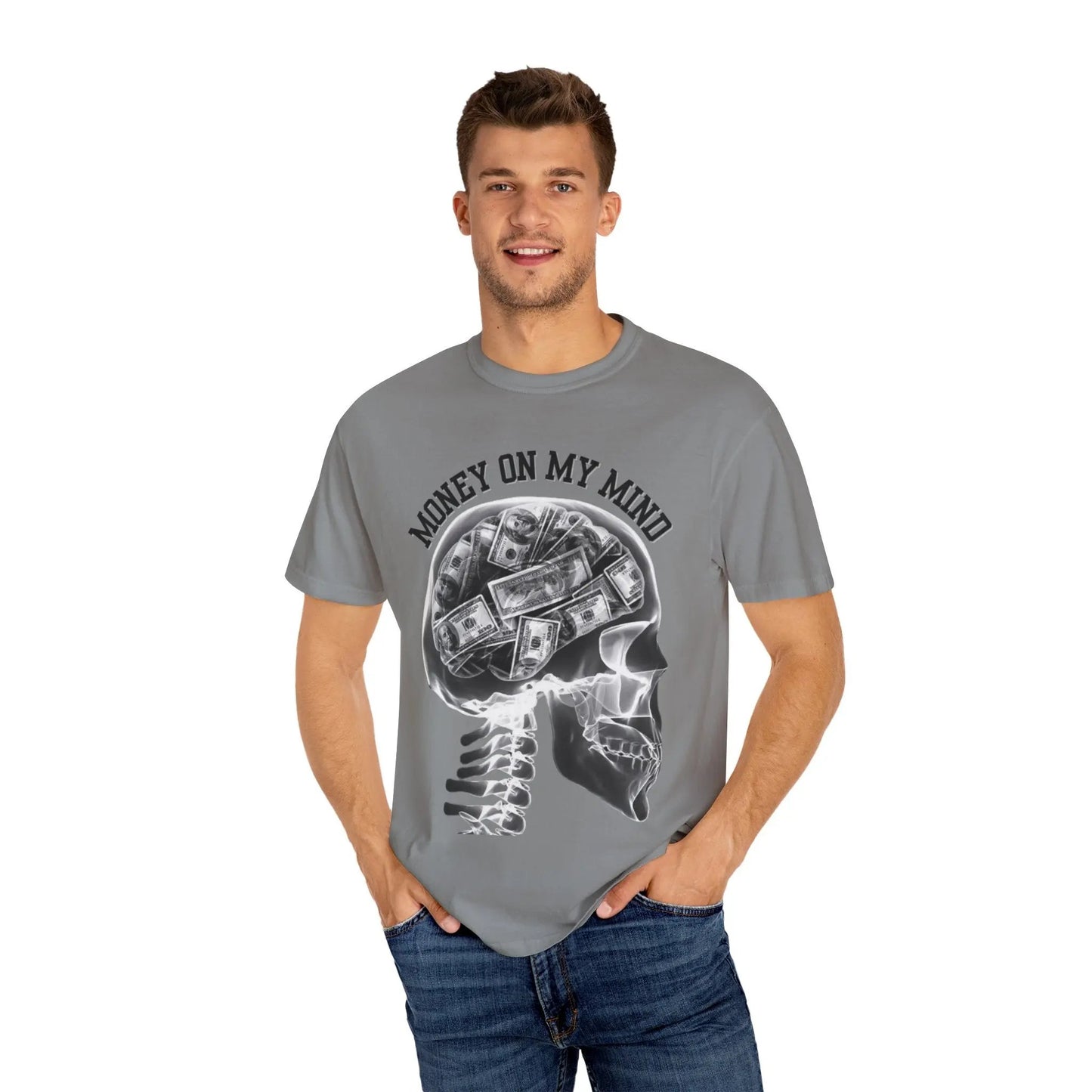 Money On My Mind Skull T-Shirt Printify