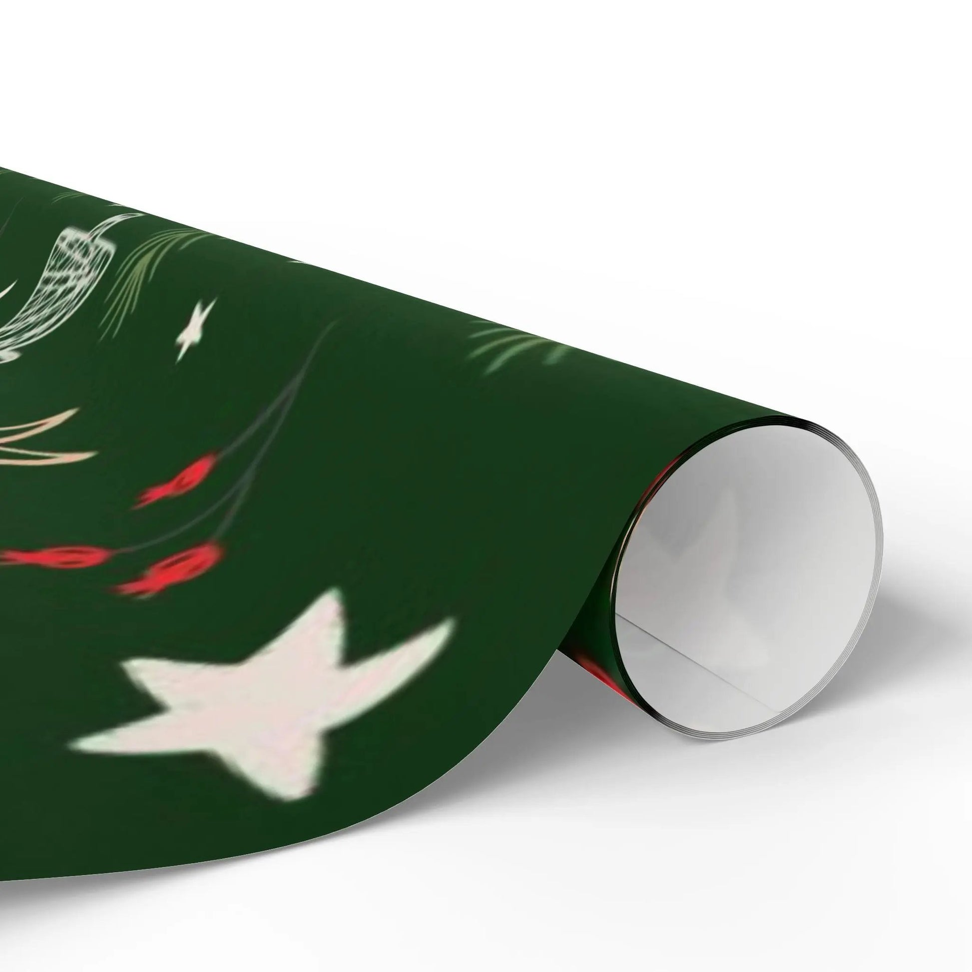 Christmas Tree Pattern Wrapping Paper — Green Holiday Gift Wrap with Stars & Pine Sprigs Printify