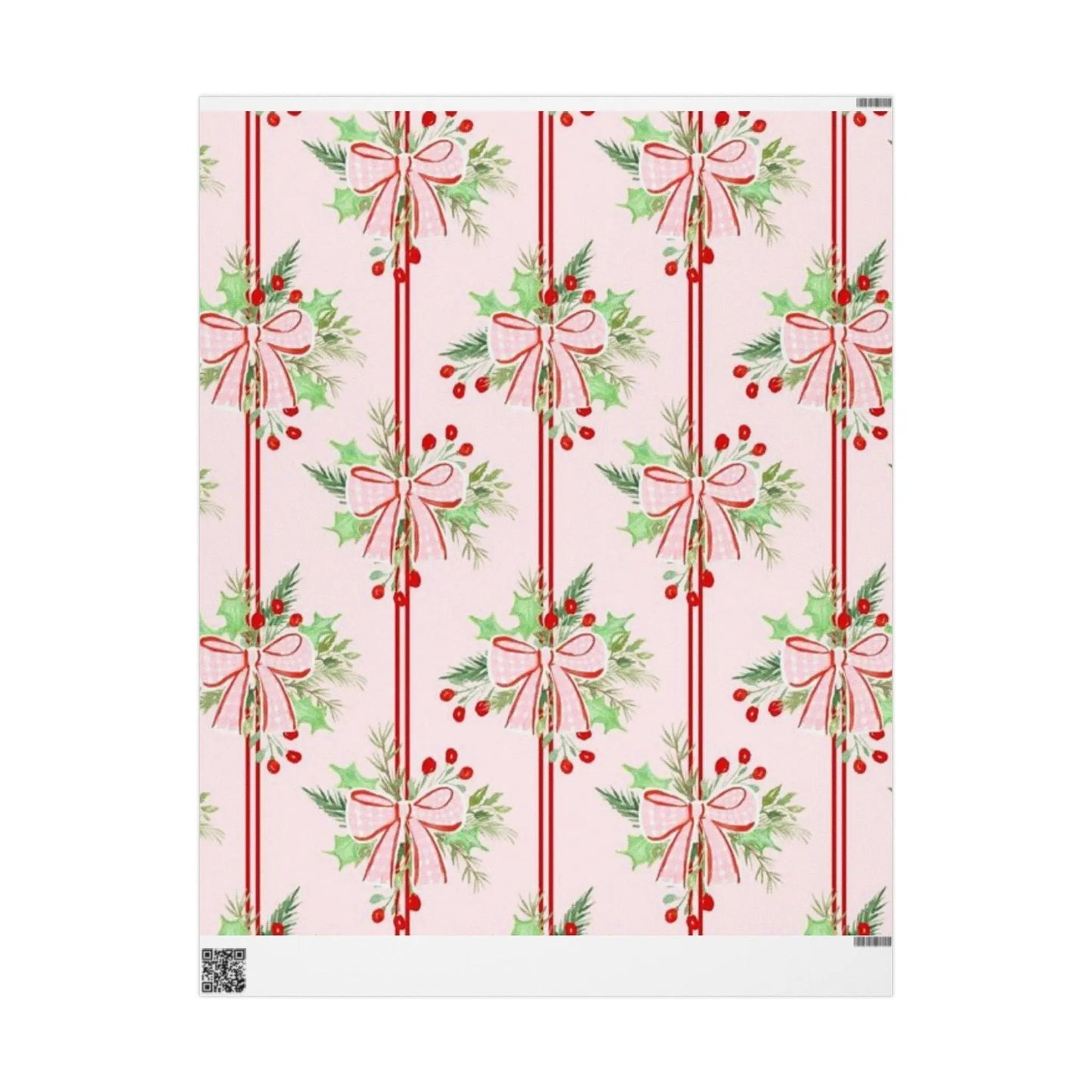 Christmas Bow & Berries Wrapping Paper — Pink Holiday Gift Wrap Printify