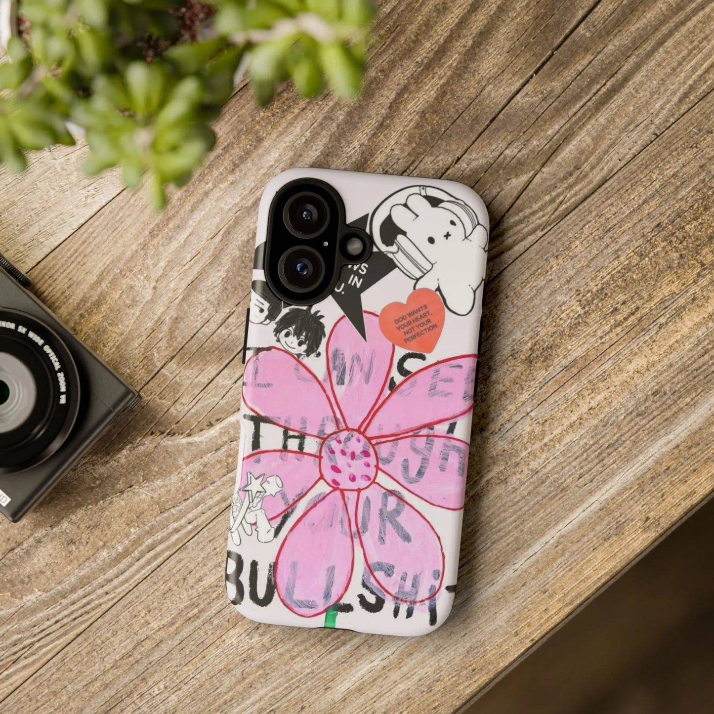 IPhone17 Case — Pink Doodle Flower Collage with Cute Characters Printify