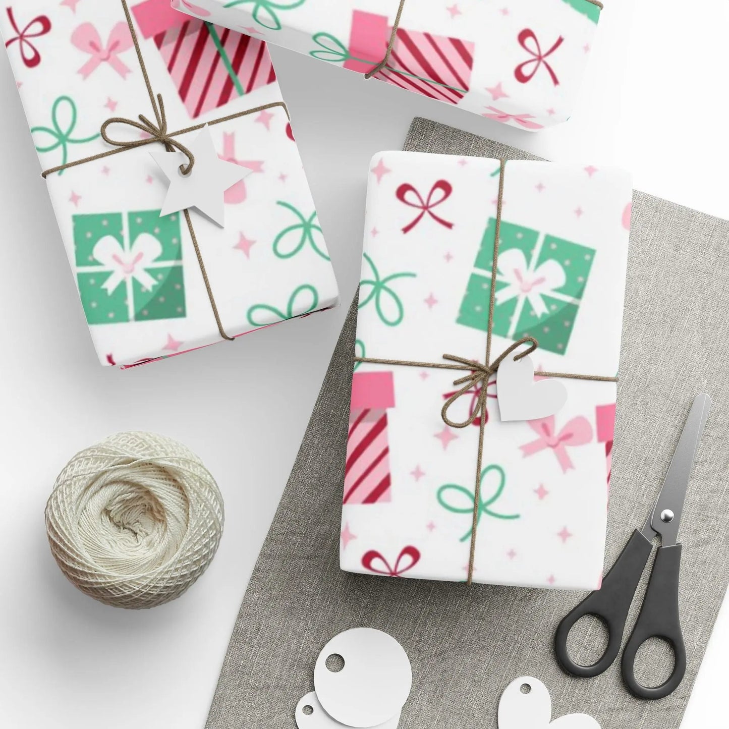 Holiday Gift Wrap Paper — Pink & Green Present Pattern (Christmas Wrapping Paper) Printify
