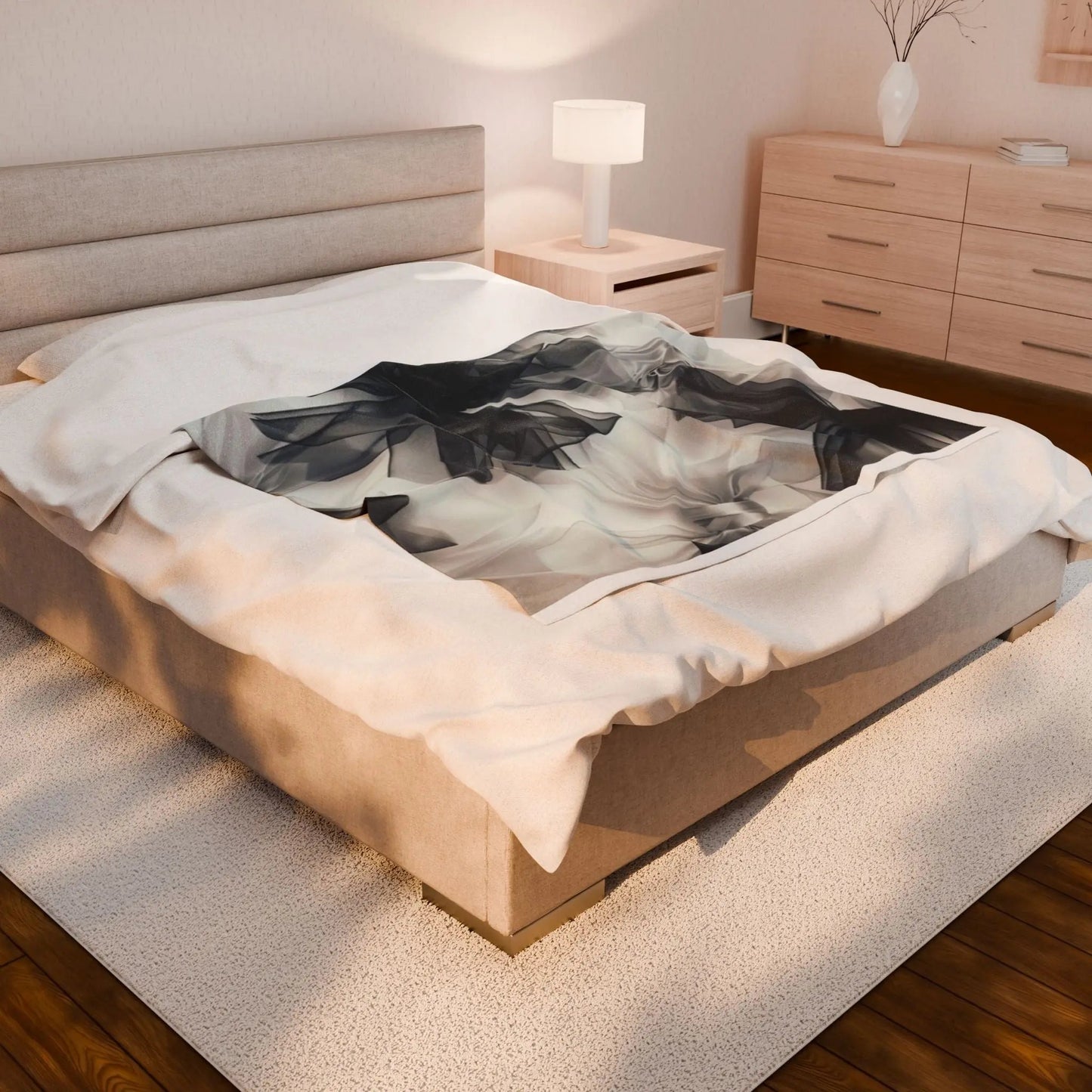 Velveteen Plush Blanket — Black Tulle Bow Decorative Throw (Soft Cozy Home Gift) Printify