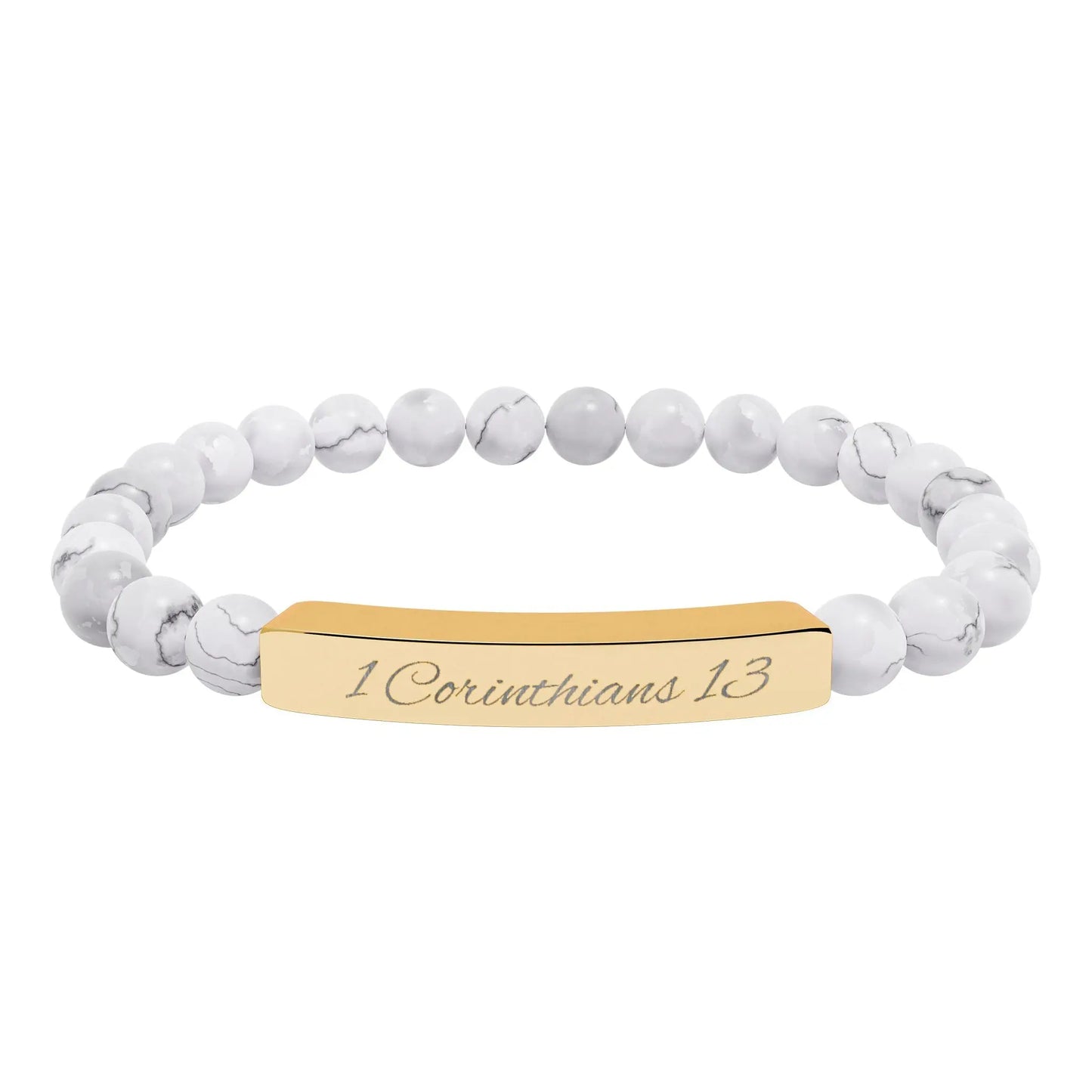 Engraved Natural Stone Stretch Bracelet — Personalized Bar Bead Bracelet Printify