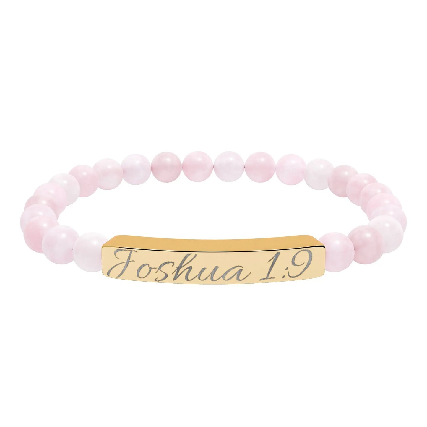 Engravable Natural Stone Bar Bracelet — Personalized Beaded Stretch Bracelet (e.g., "Joshua 1:9") Printify