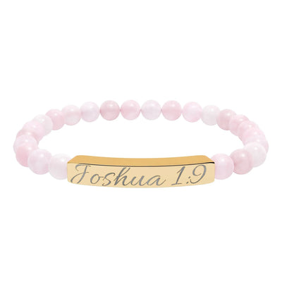 Engravable Natural Stone Bar Bracelet — Personalized Beaded Stretch Bracelet (e.g., "Joshua 1:9") Printify