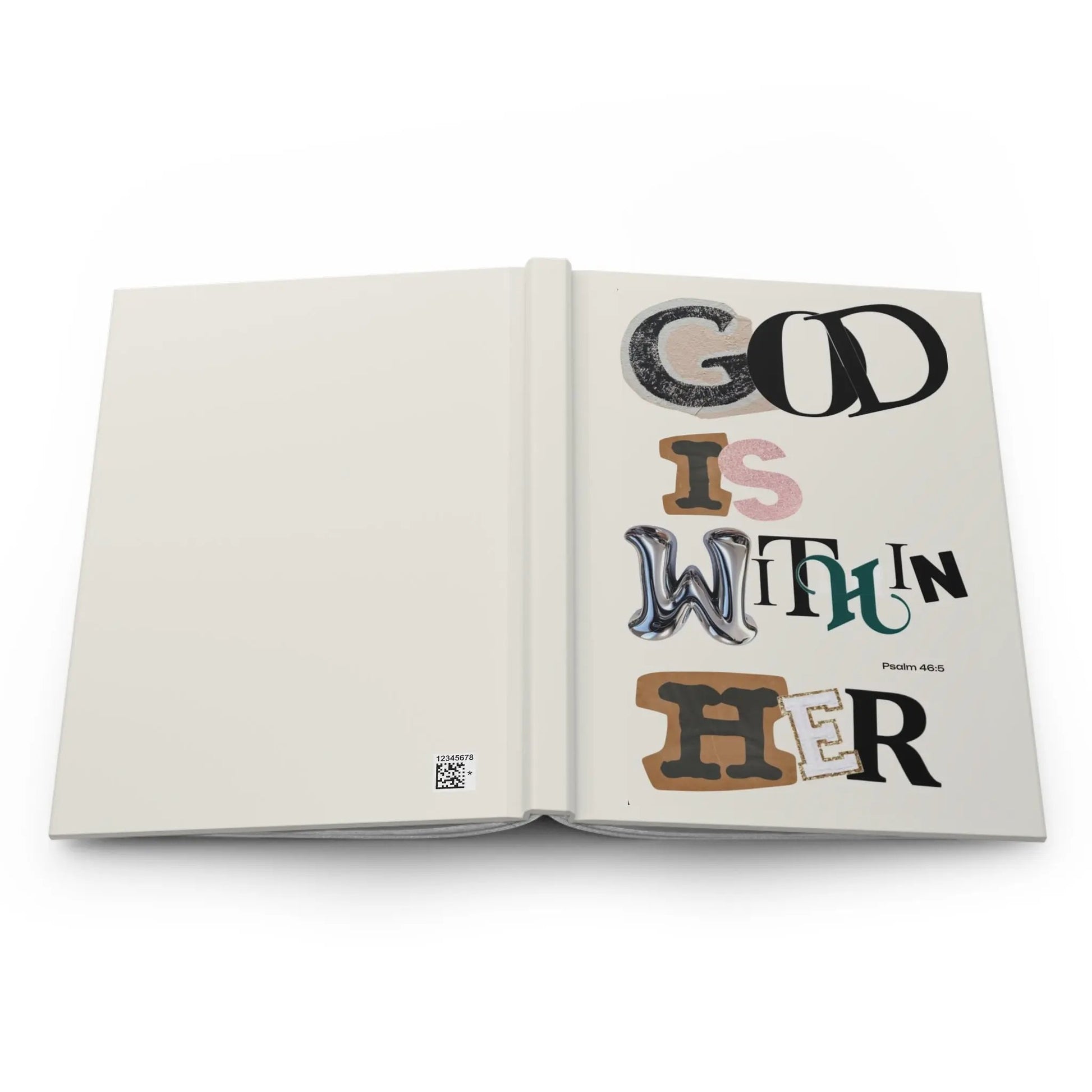 Hardcover Journal — "God Is Within Her" Inspirational Psalm 46:5 Faith Notebook Printify