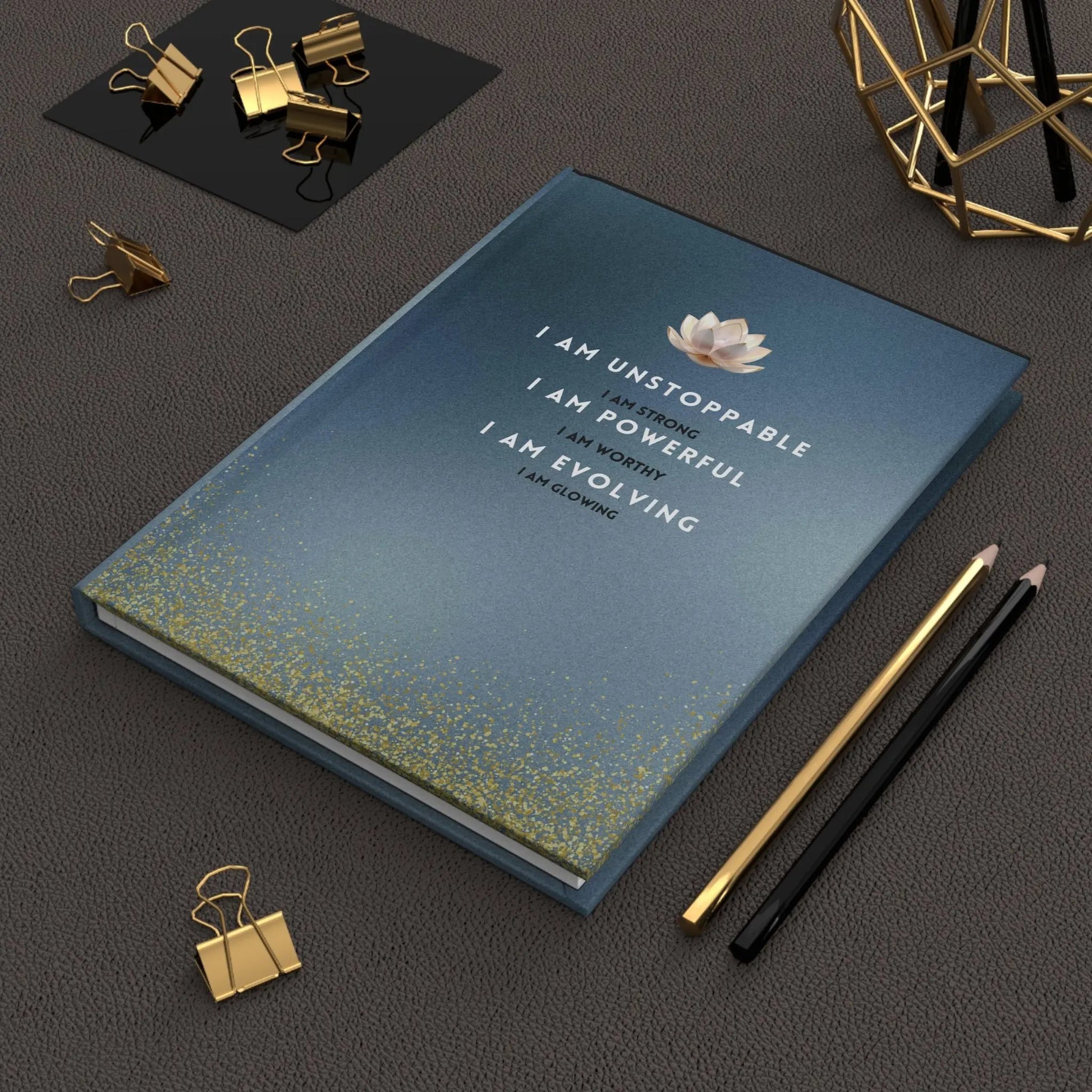 Affirmation Hardcover Journal — "I Am Unstoppable" Lotus Gratitude Notebook Printify