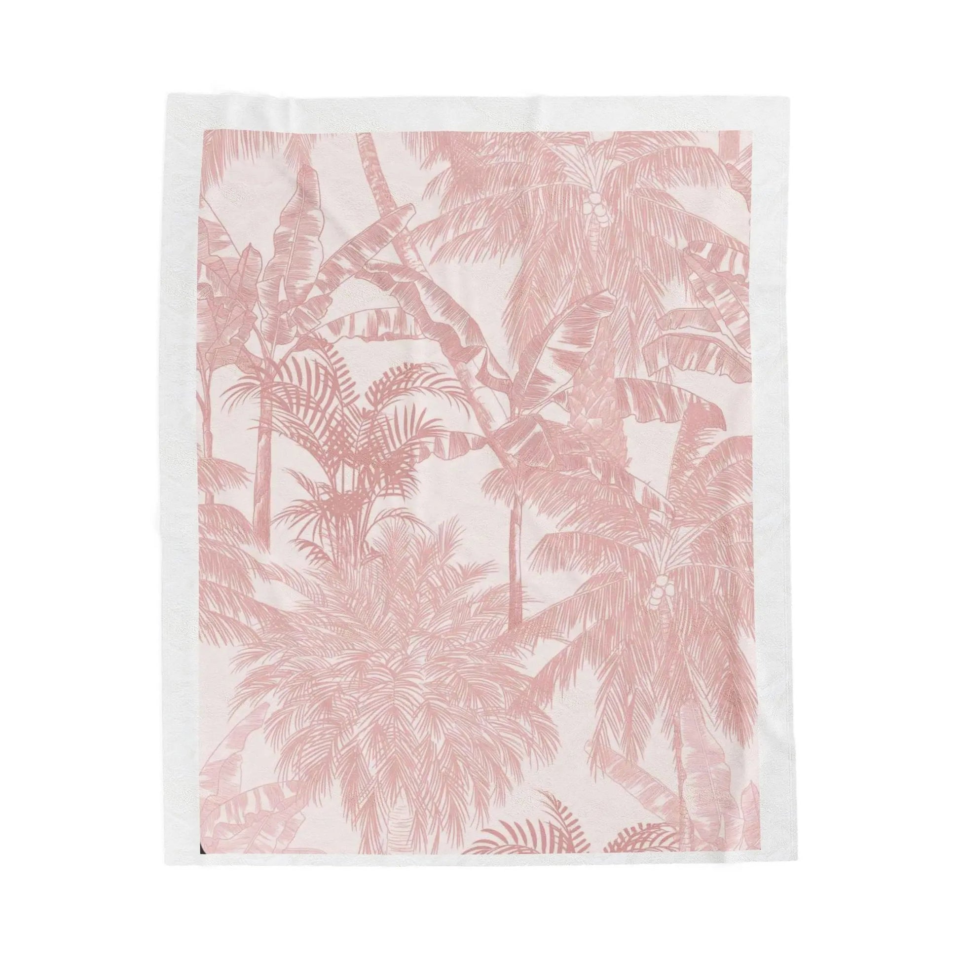 Pink Palm Velveteen Plush Blanket — Tropical Botanical Throw Printify