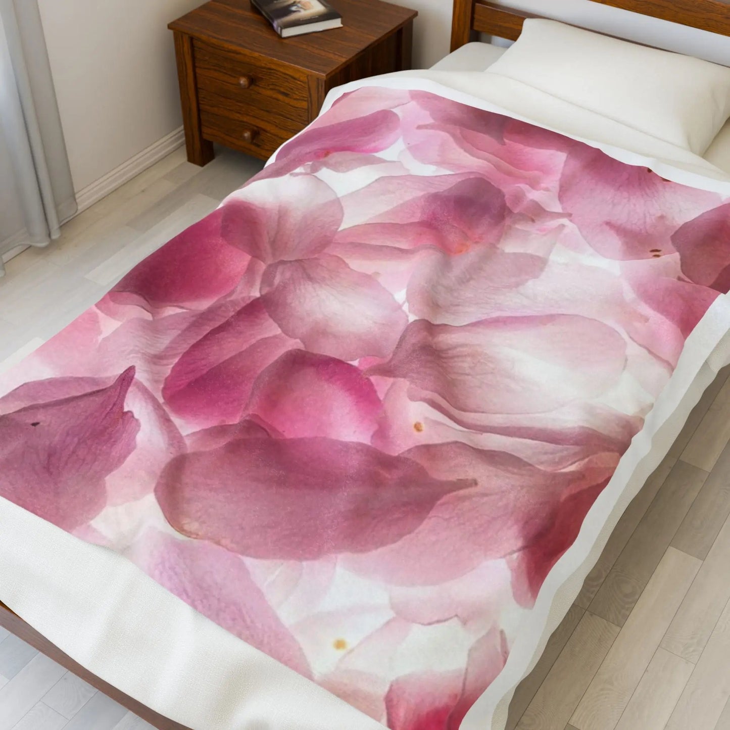 Velveteen Blanket — Soft Pink Rose Petal Floral Throw Printify