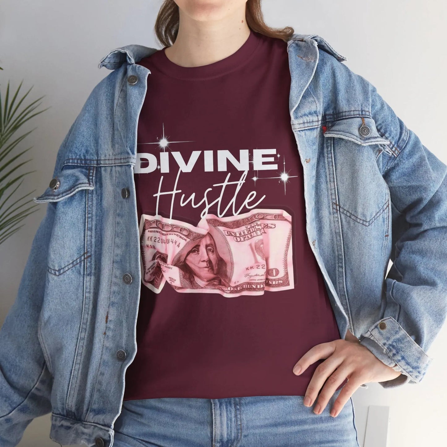 "Divine Hustle" T-Shirt — Graphic Money & Script Logo Tee Printify