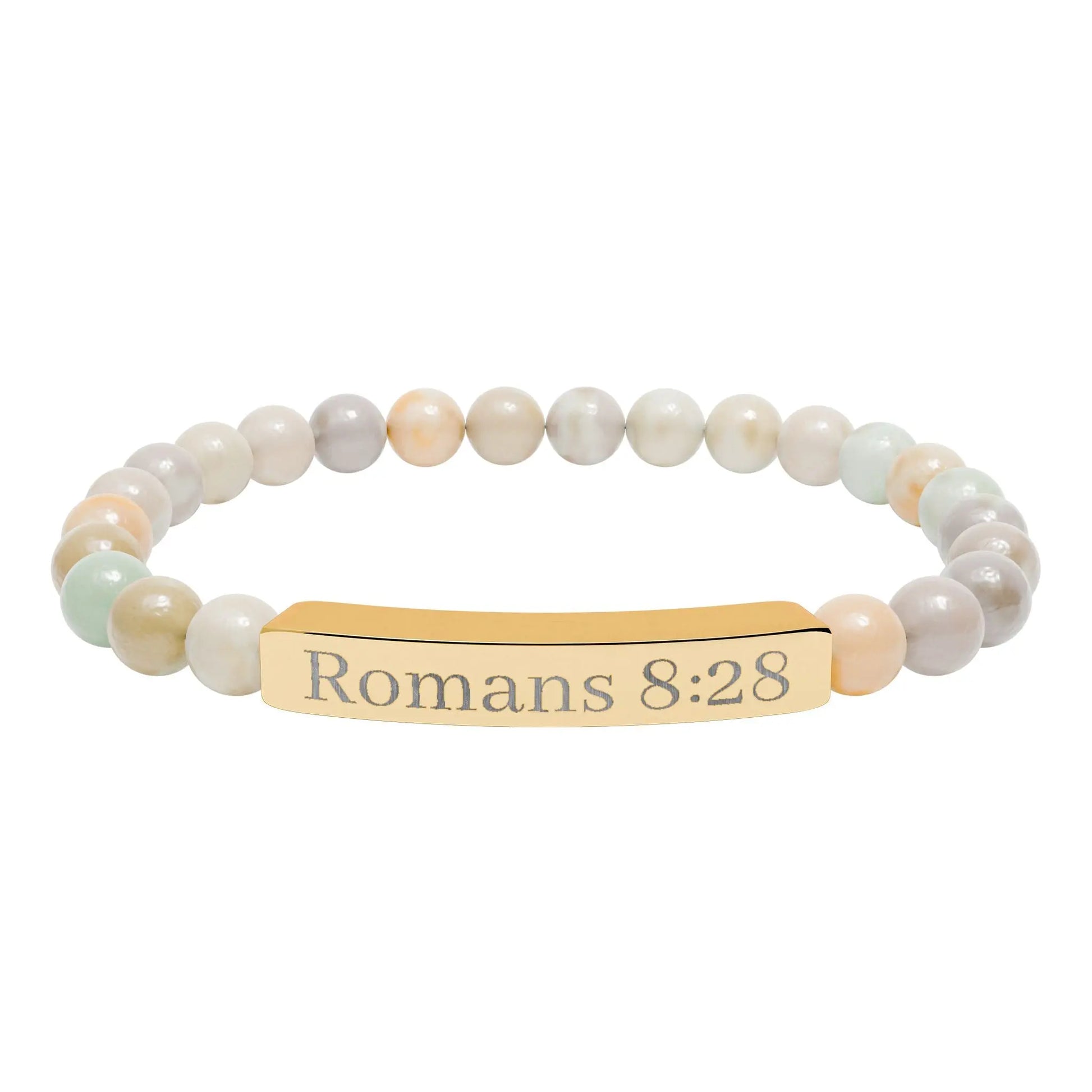 Engraved 'Romans 8:28' Natural Stone Stretch Bracelet Printify
