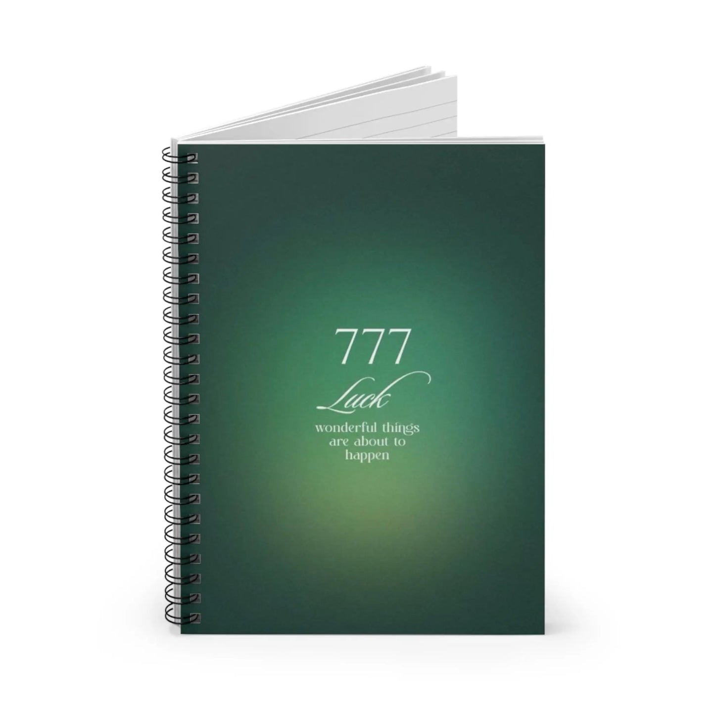 777 Luck Spiral Notebook — Inspirational Green Ruled Journal Printify