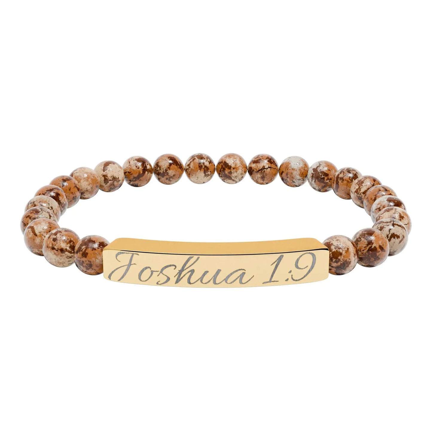 Engravable Natural Stone Bar Bracelet — Personalized Beaded Stretch Bracelet (e.g., "Joshua 1:9") Printify