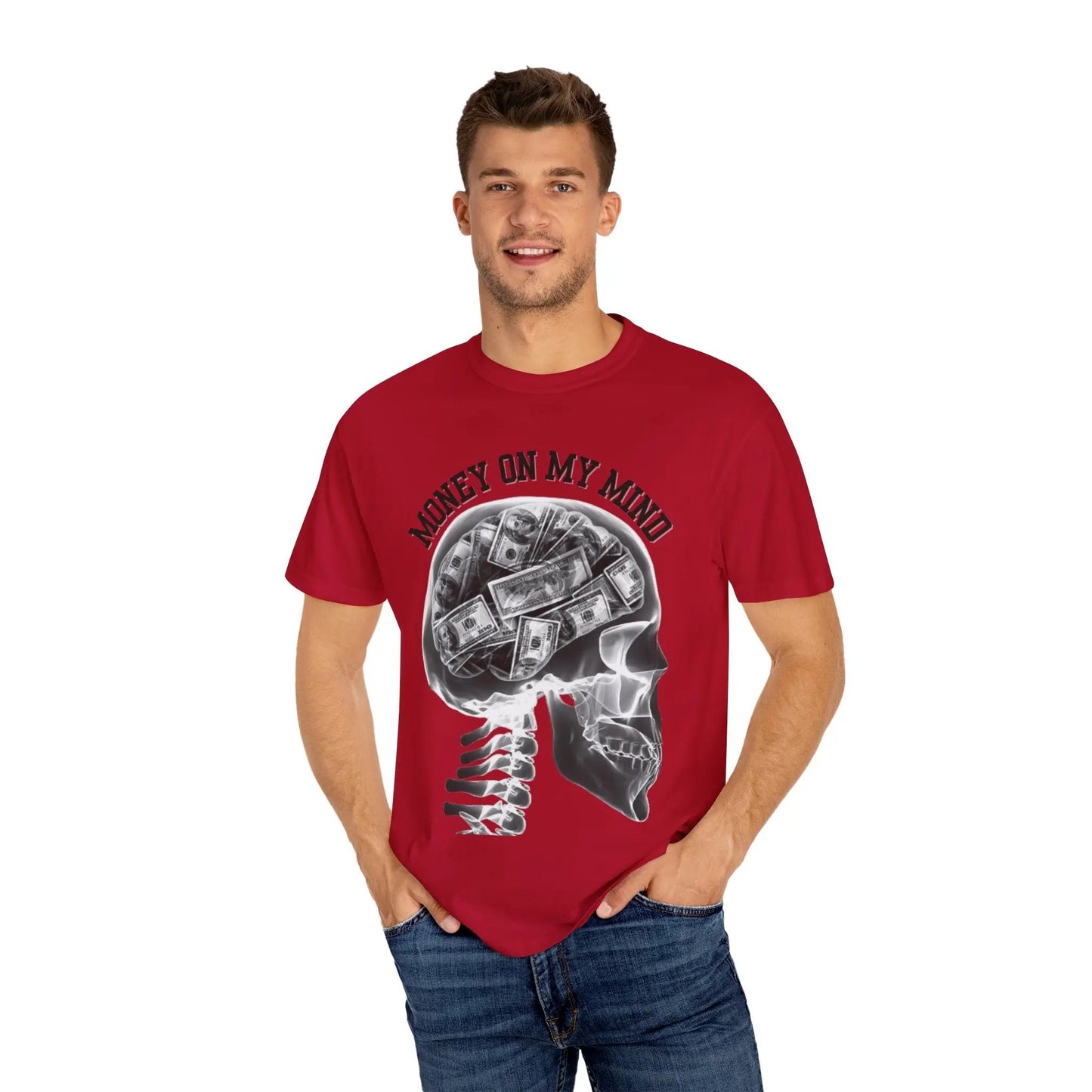 Money On My Mind Skull T-Shirt Printify