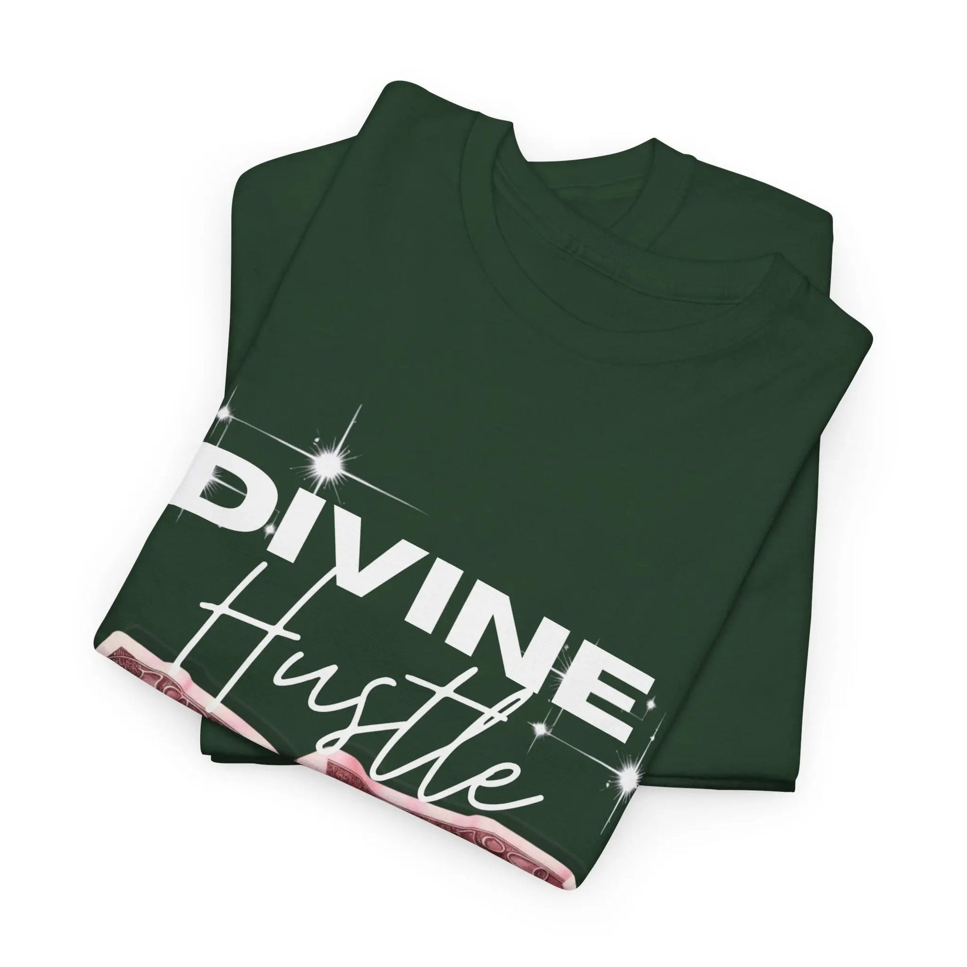 "Divine Hustle" T-Shirt — Graphic Money & Script Logo Tee Printify