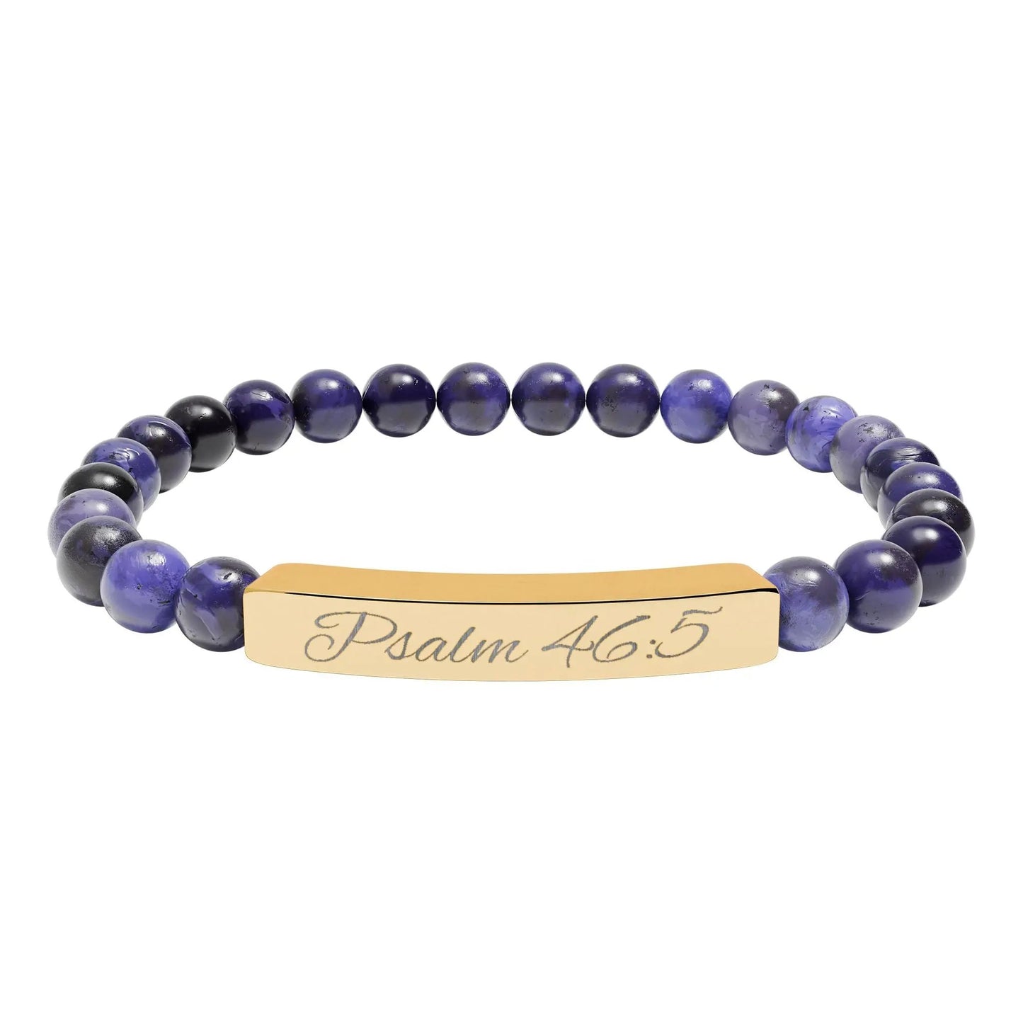 Psalm 46:5 Engraved Natural Stone Bead Bracelet — Personalized Bar Stretch Bracelet Printify