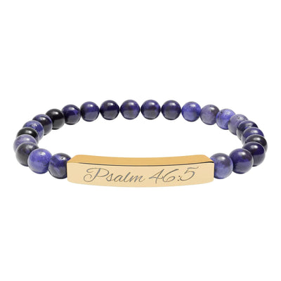 Psalm 46:5 Engraved Natural Stone Bead Bracelet — Personalized Bar Stretch Bracelet Printify