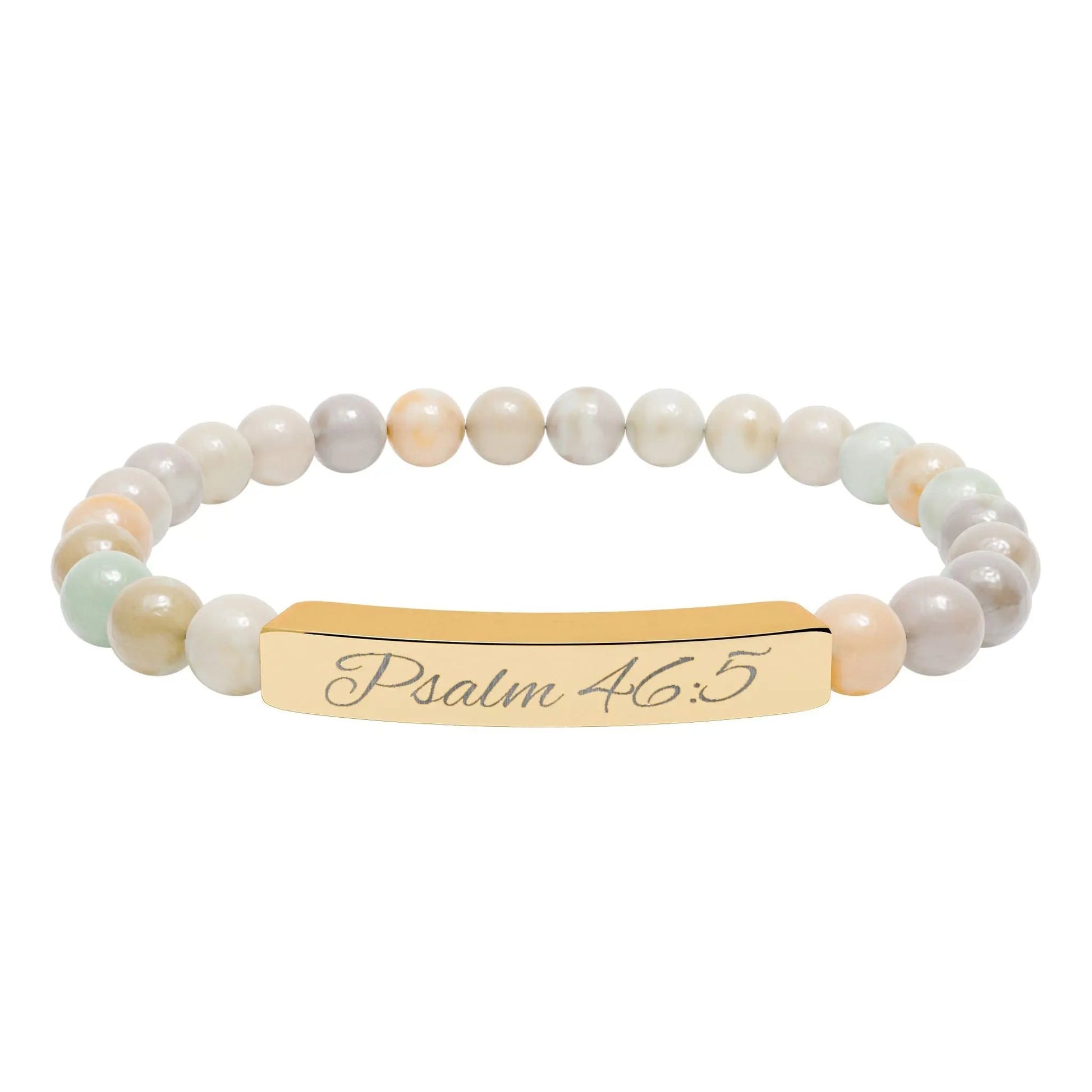 Psalm 46:5 Engraved Natural Stone Bead Bracelet — Personalized Bar Stretch Bracelet Printify
