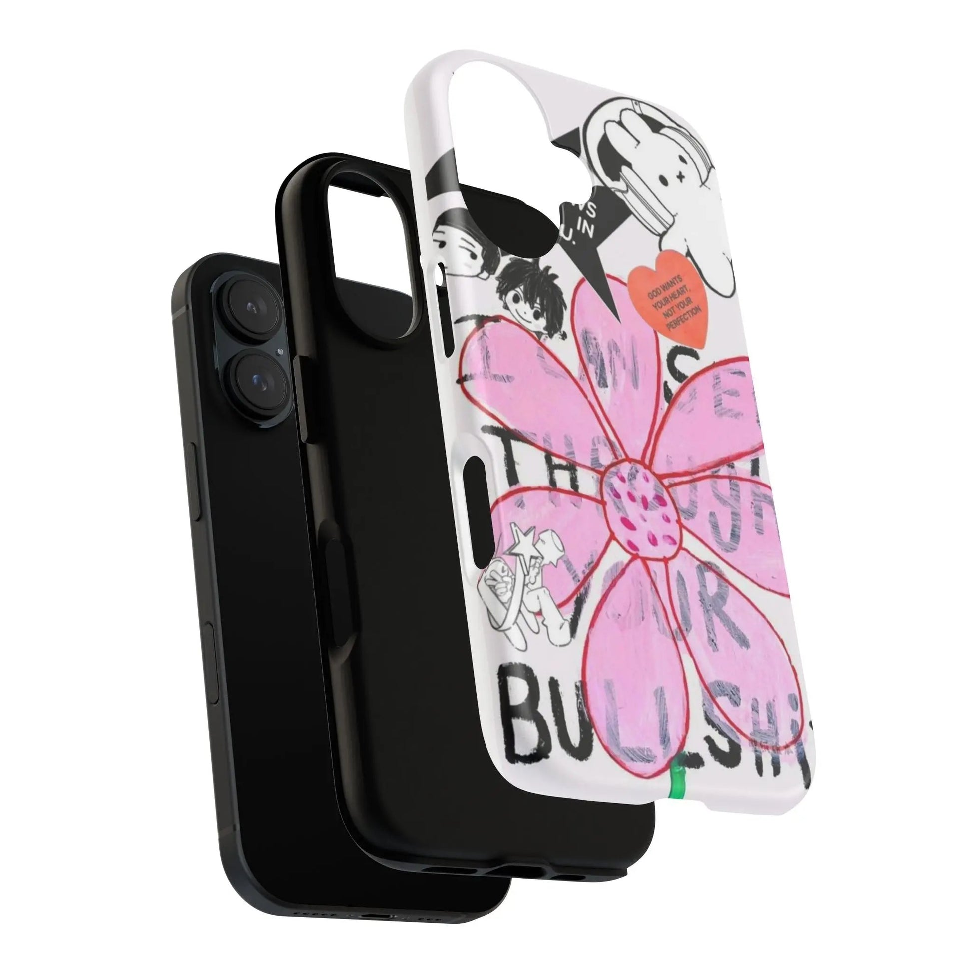 IPhone17 Case — Pink Doodle Flower Collage with Cute Characters Printify