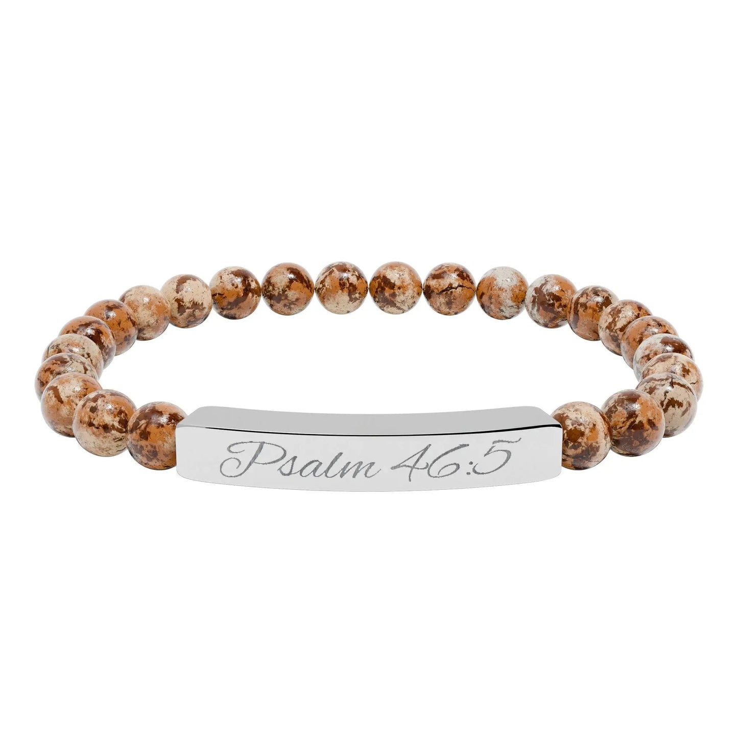 Psalm 46:5 Engraved Natural Stone Bead Bracelet — Personalized Bar Stretch Bracelet Printify