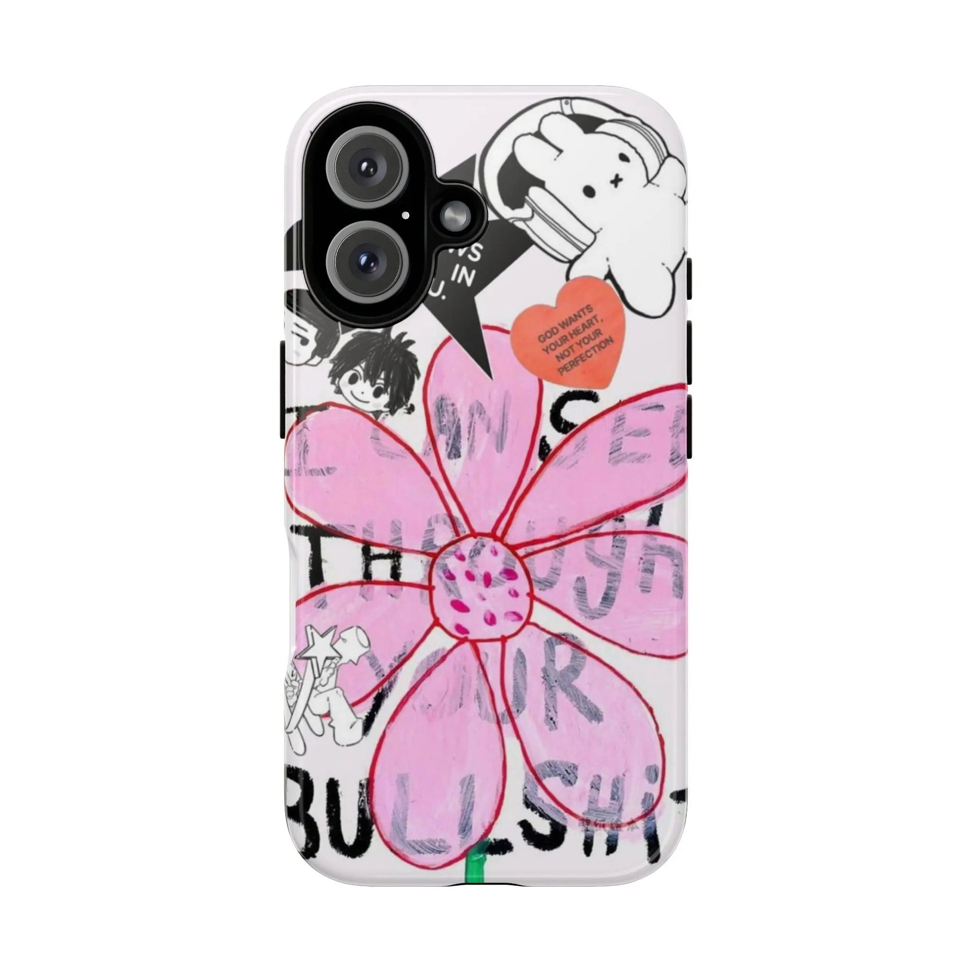 IPhone17 Case — Pink Doodle Flower Collage with Cute Characters Printify